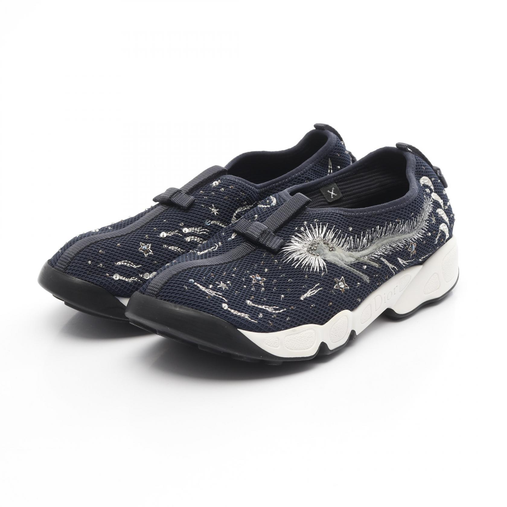【15%OFFクーポン対象 4/4 20時-4/10 23:59】ディオール Dior スリッポン 靴 ファブリック ネイビー系 / シルバー系 【中古】