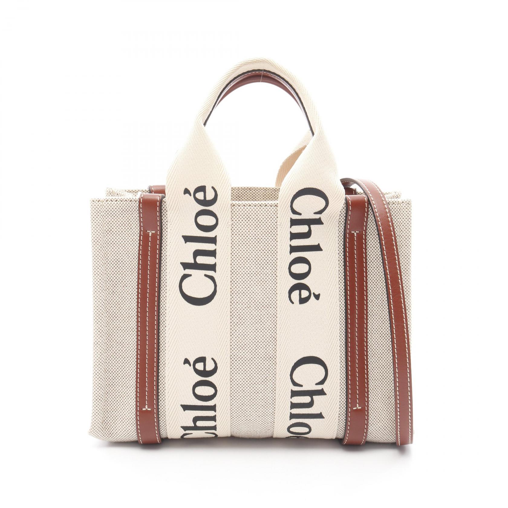 Chloe クロエ リネン製woody スモールトートバッグ Chloé リネン製Woodyスモールトートバッグ の白色