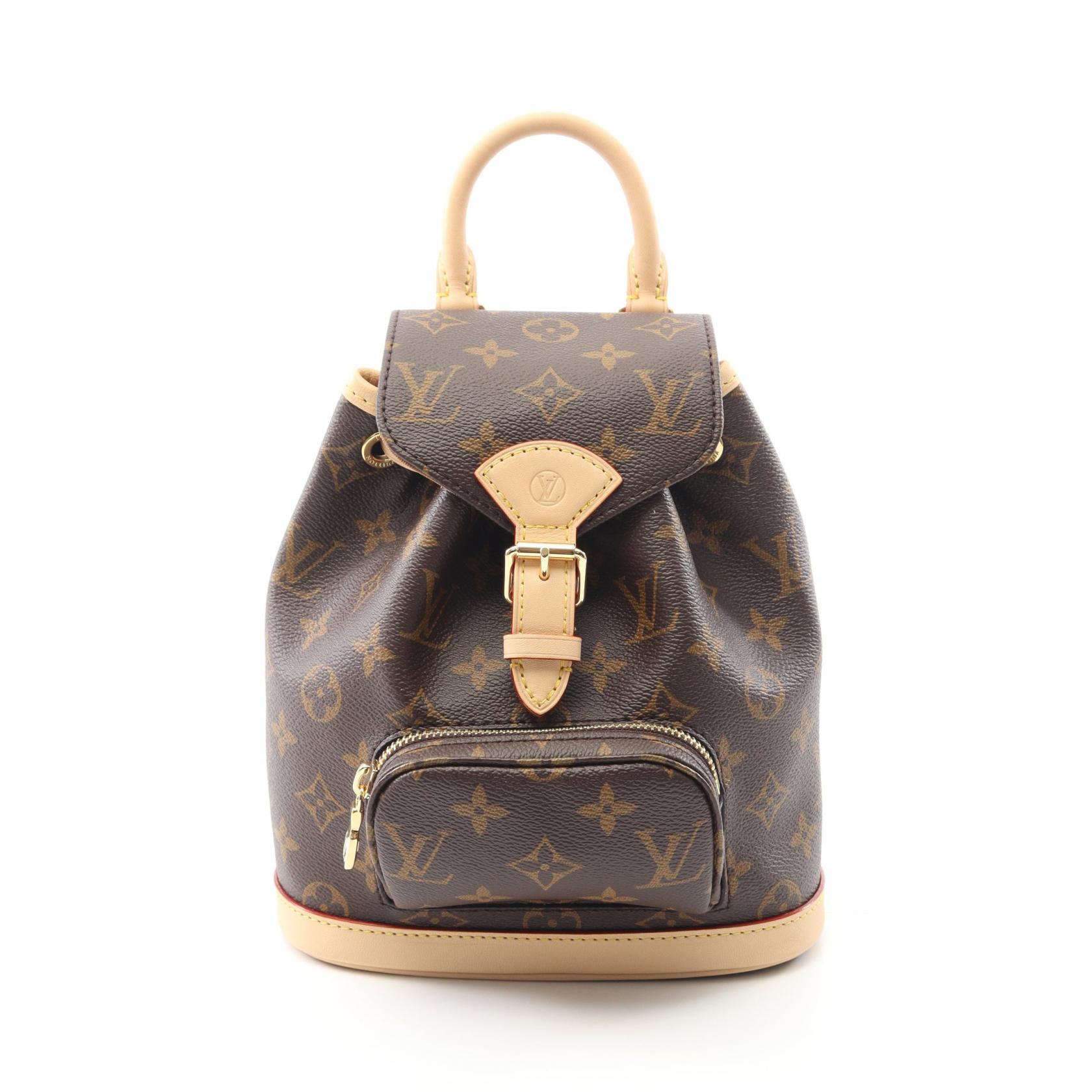 ルイ・ヴィトン LOUIS VUITTON モンスリ MINI リュックサック バックパック バッグ PVCコーティングキャンバス レザー モノグラム ブラウン系 M11199 【中古】
