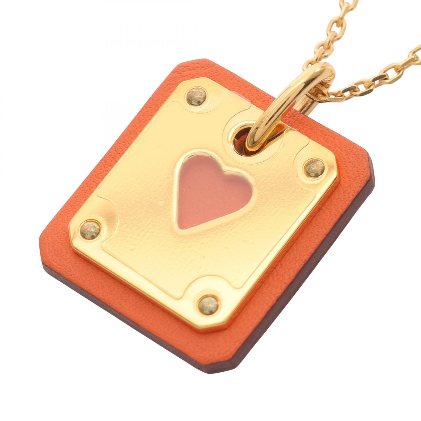 【20%OFFクーポン対象 4/4 20時-4/10 23:59】エルメス HERMES アスドゥクール PM ネックレス ジュエリー GP（ゴールドメッキ） ヴォースイフト ヴォースイフト ゴールド系 / オレンジ系 【中古】