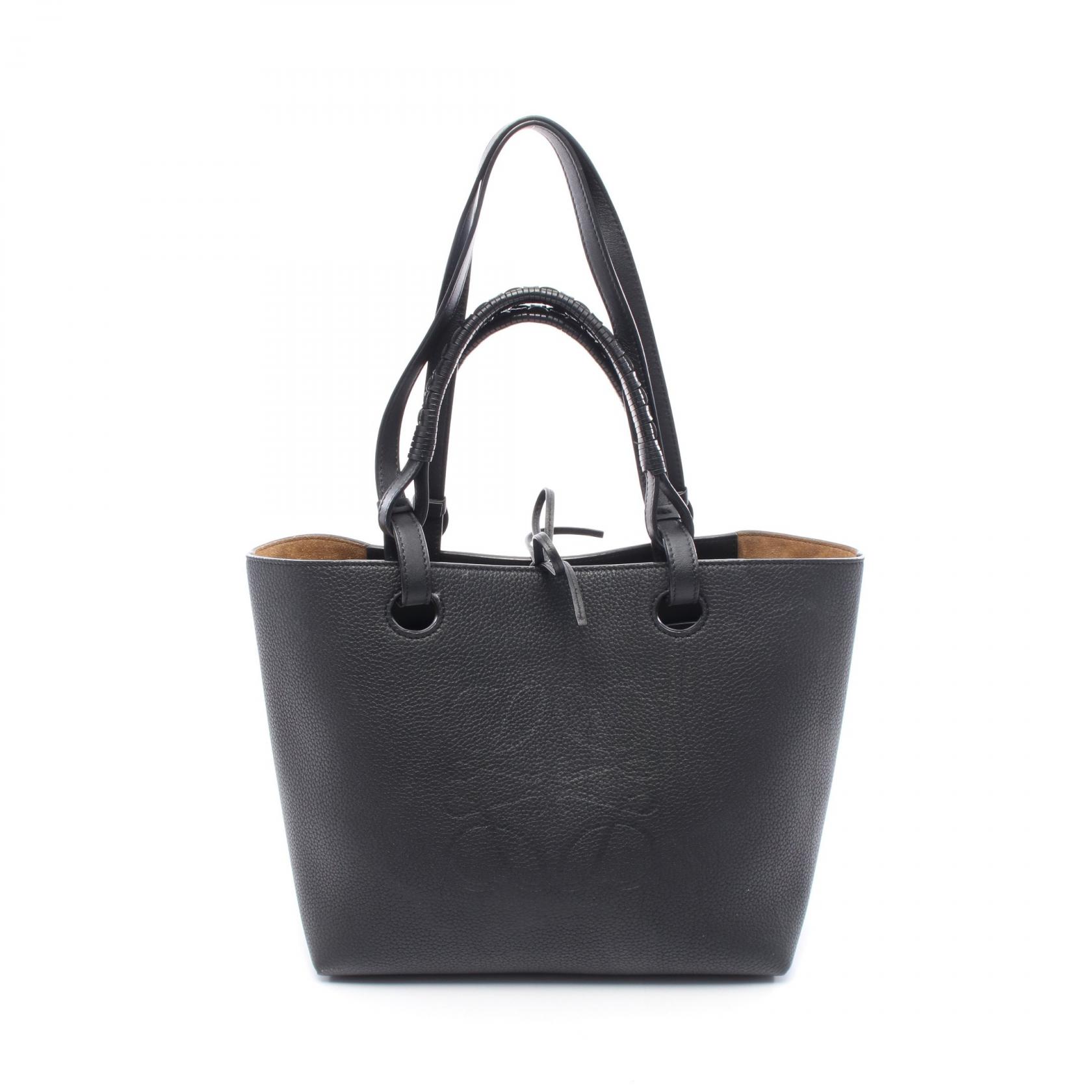 LOEWE トートバッグ アナグラム レザー ブラック シルバー金具 肩掛け LOEWE ロエベ アナグラム レザー トートバッグ ショッパートート