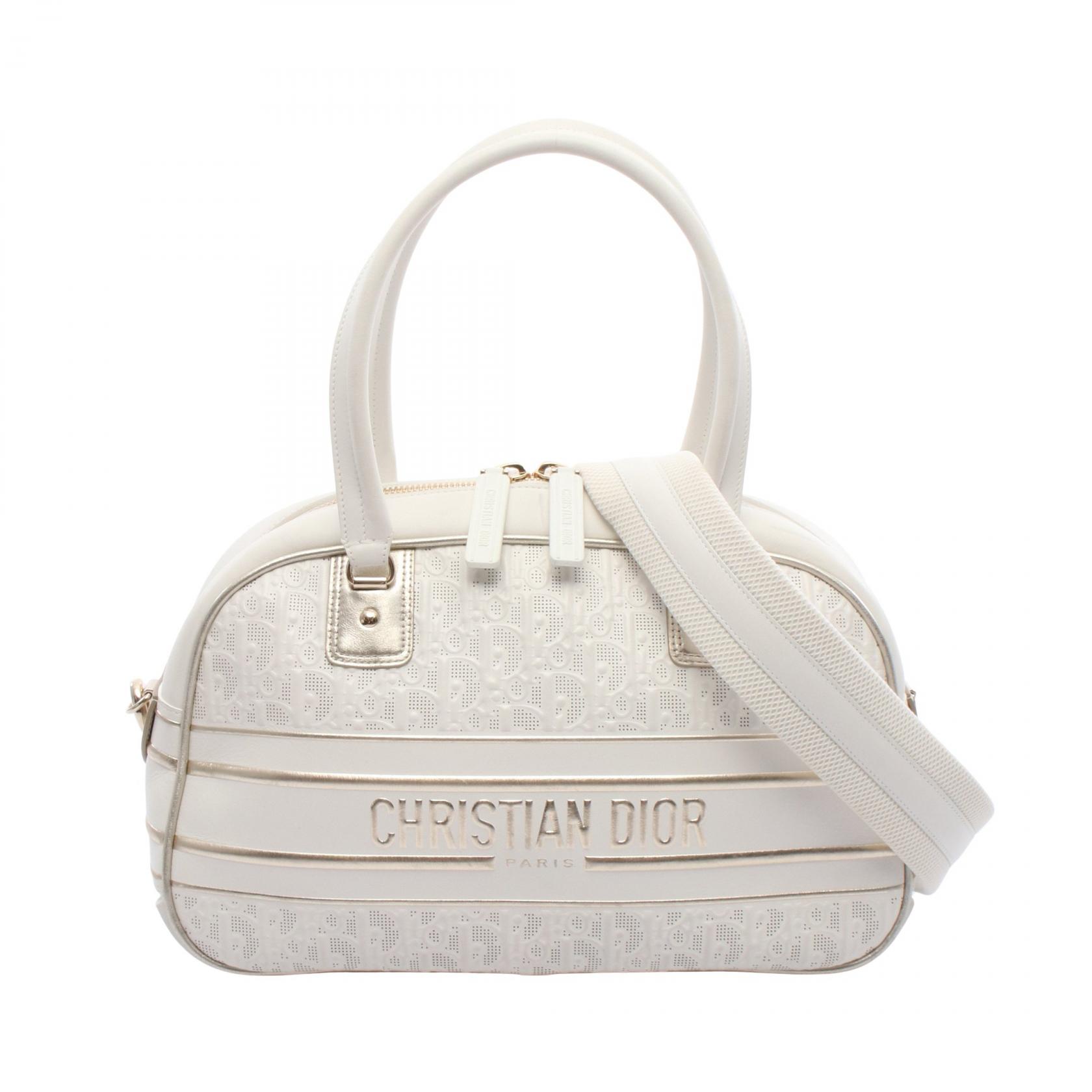 ディオール Dior ヴァイヴ ボーリングバッグ ハンドバッグ バッグ レザー ホワイト系 / ゴールド系 M62040DDT 【中古】