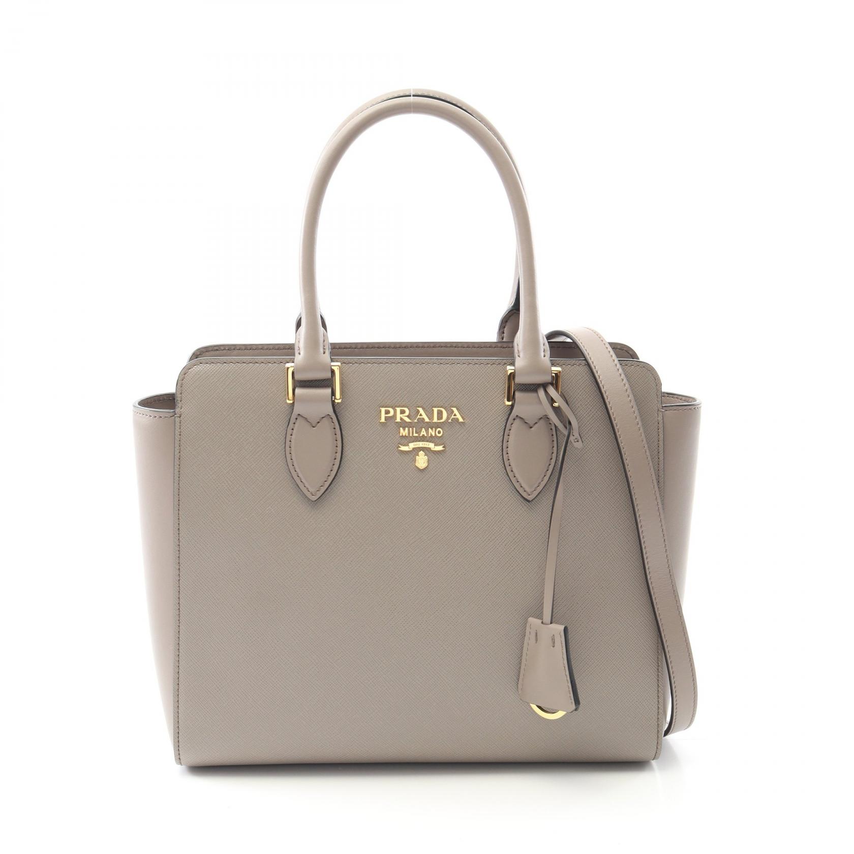 【15%OFFクーポン対象 4/4 20時-4/10 23:59】プラダ PRADA SAFFIANO + SOFT C ハンドバッグ バッグ レザー ベージュ系 1BA164 【中古】