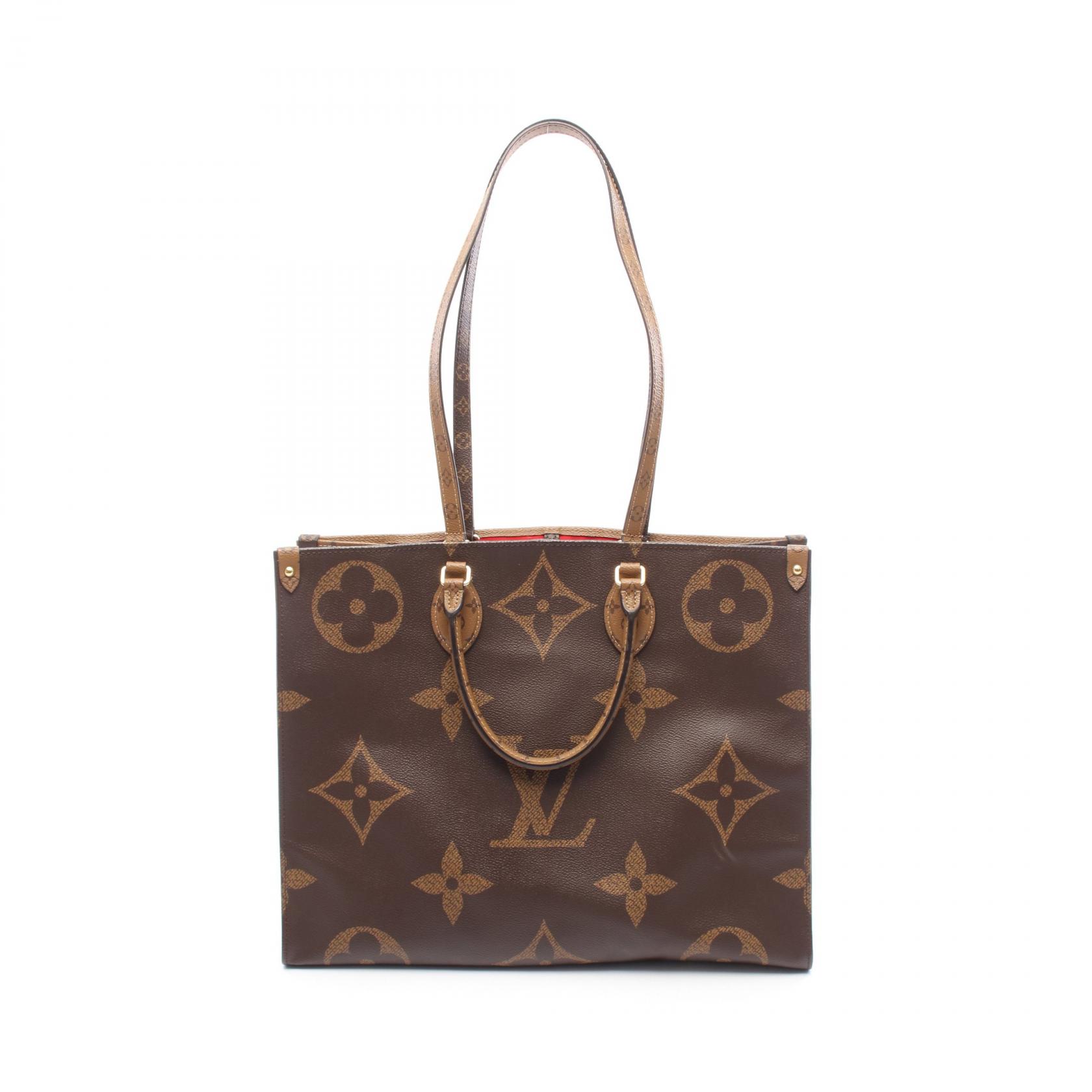 ルイ・ヴィトン LOUIS VUITTON オンザゴーGM トートバッグ バッグ PVCコーティングキャンバス モノグラム・ジャイアントリバース ブラウン系 / ベージュ系 M44576 【中古】
