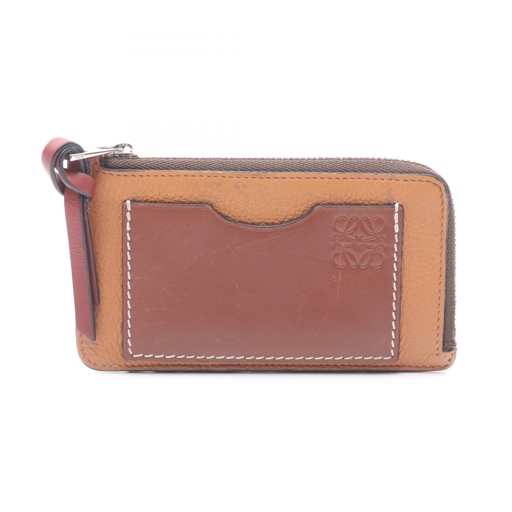 LOEWE ブラウン レザー コインケース 美品】 LOEWE レザー コインケース 小銭入れ アナグラム