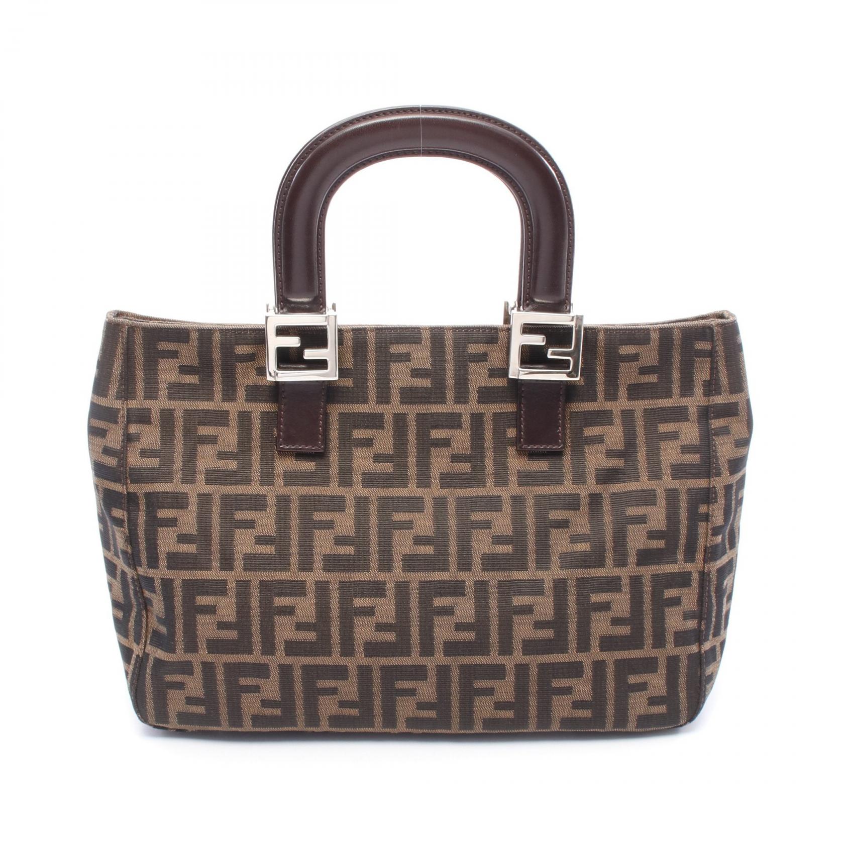 本物 良品■フェンディ■ズッカ キャンバス レザー トートバッグ ハンドバッグ 本物 フェンディ FENDI ズッカ トートバッグ ハンドバッグ