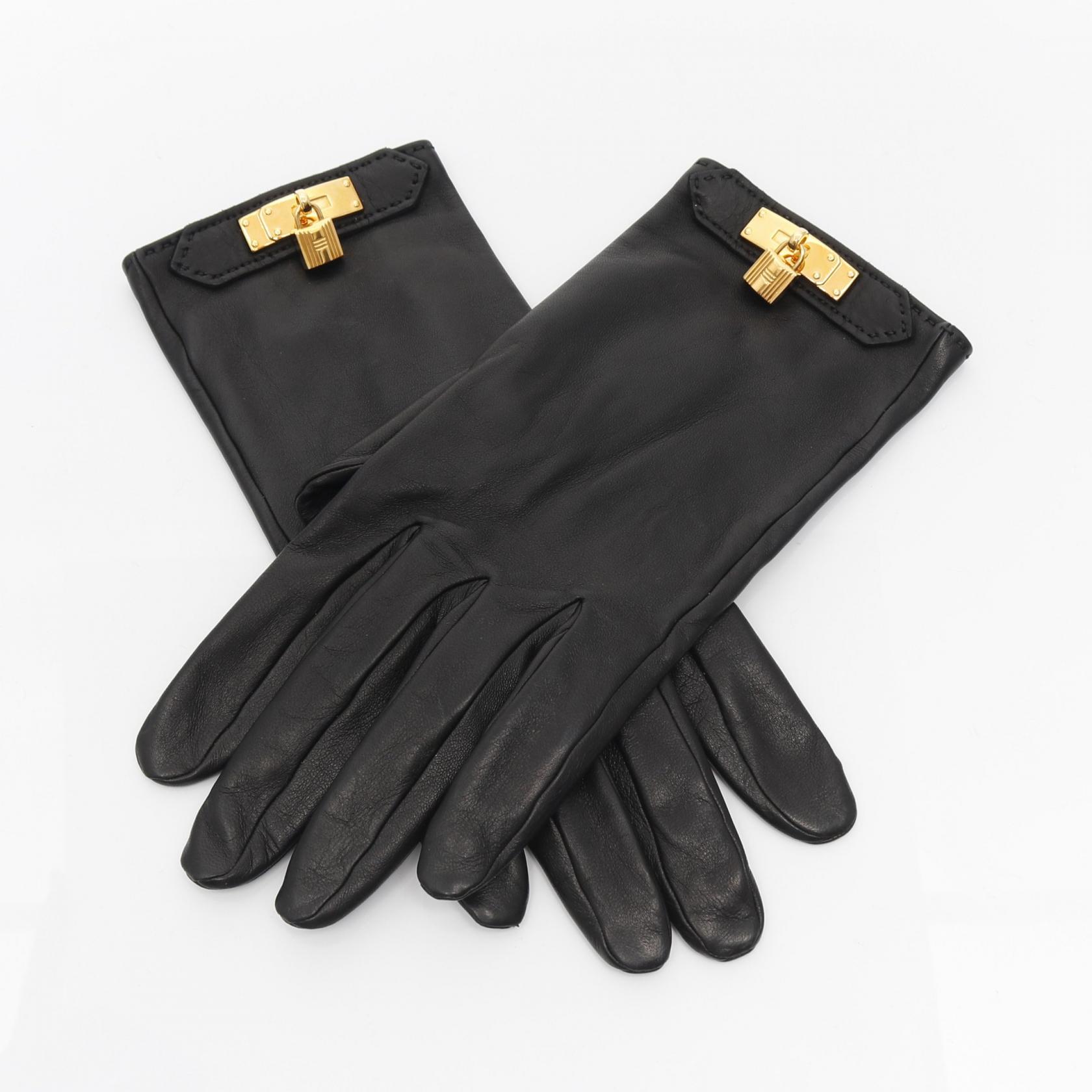 エルメス　レザー手袋 黒 金具付き 楽天市場】中古 エルメス 手袋 レザーグローブ ケリー金具 AB