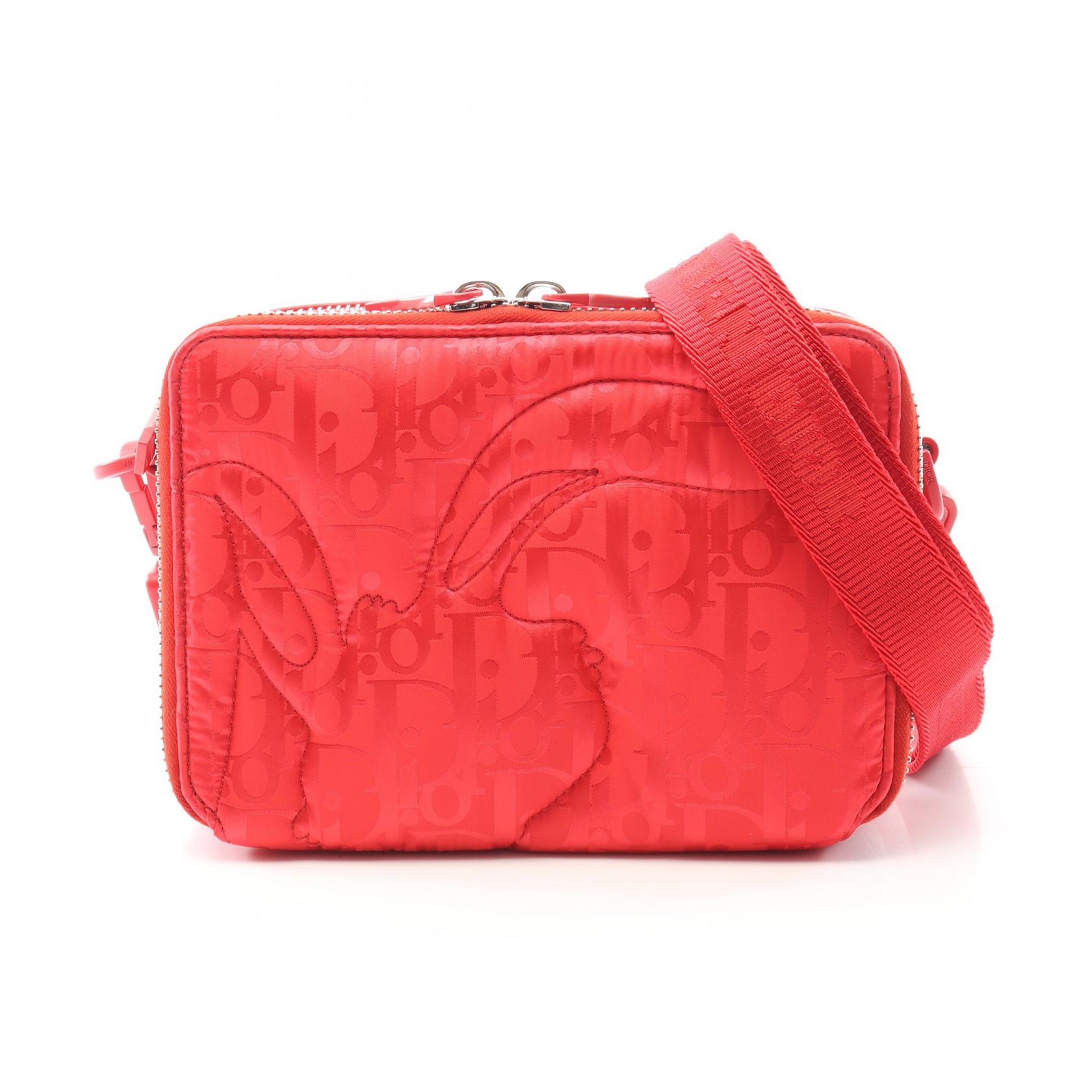 【15%OFFクーポン対象 4/4 20時-4/10 23:59】ディオール Dior ChristianDior × ERL ミラージュ ショルダーバッグ バッグ ナイロン レザー レッド系 2ESBC119RAY 【中古】