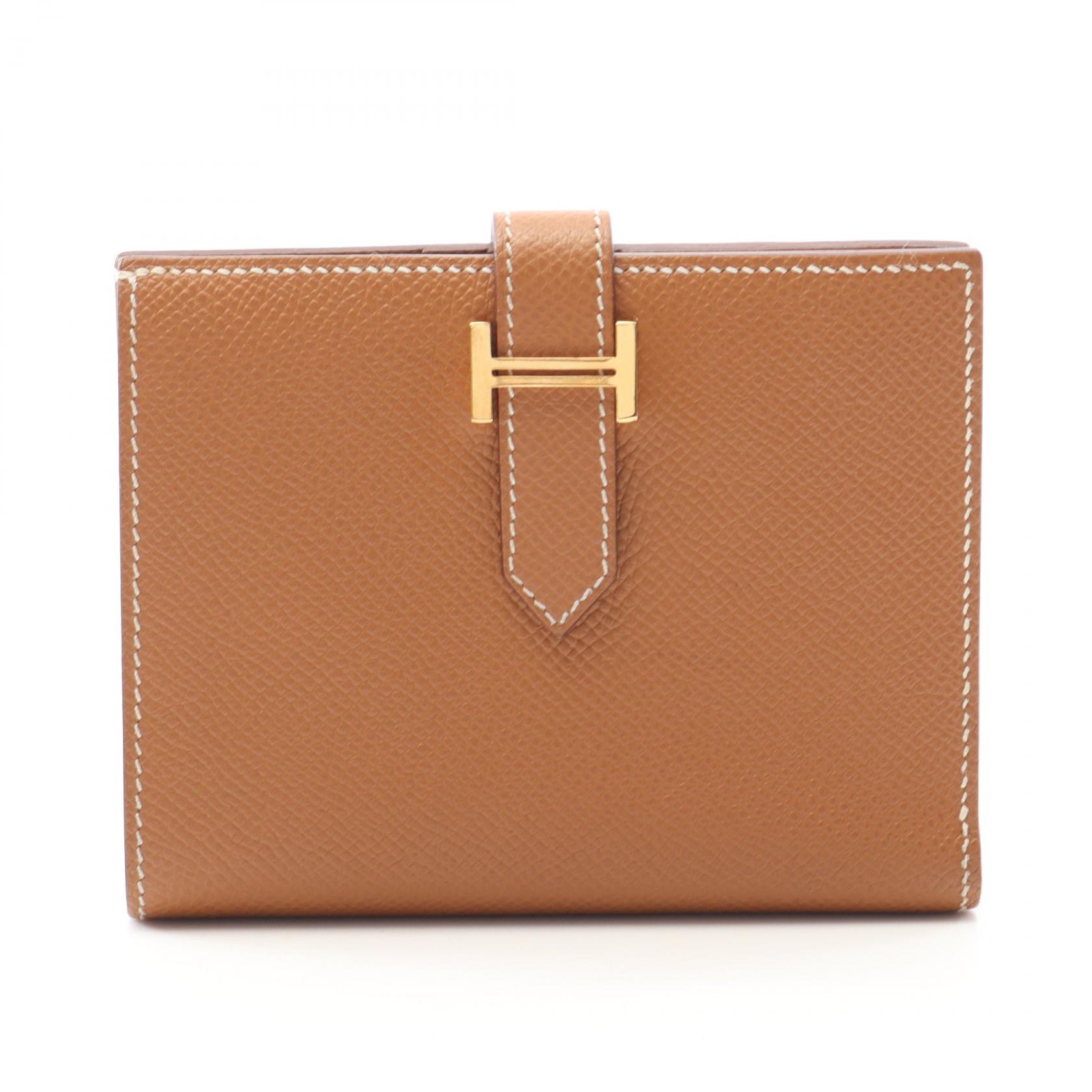 エルメス HERMES ベアンコンパクト ゴールド 二つ折り財布 財布 ヴォーエプソン ヴォーエプソン ブラウン系 【中古】