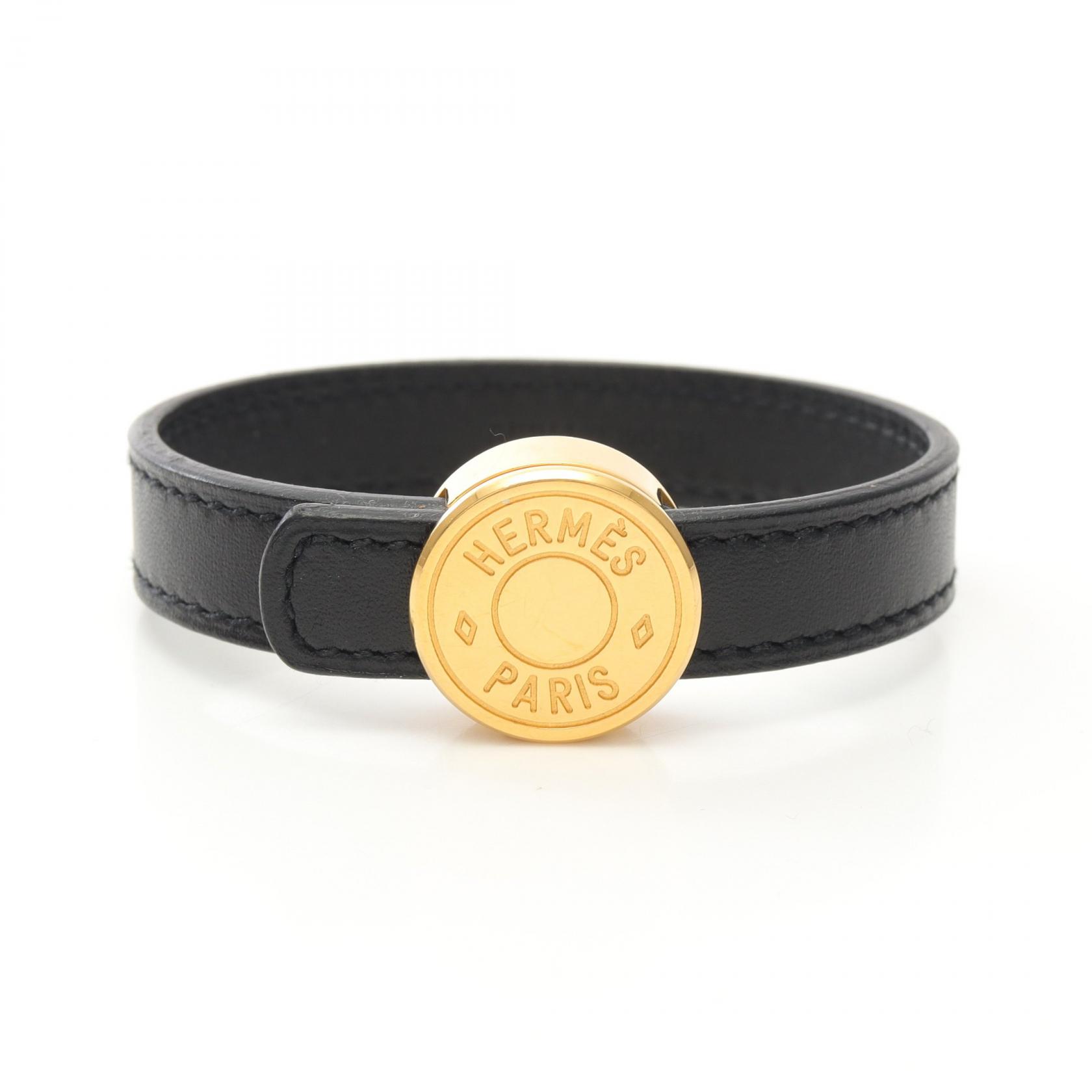 HERMES エルメス セリエ ブラック 黒 レザー 革 バングル メタル エルメス セリエ ルーピング ブレスレット レザー×メタル