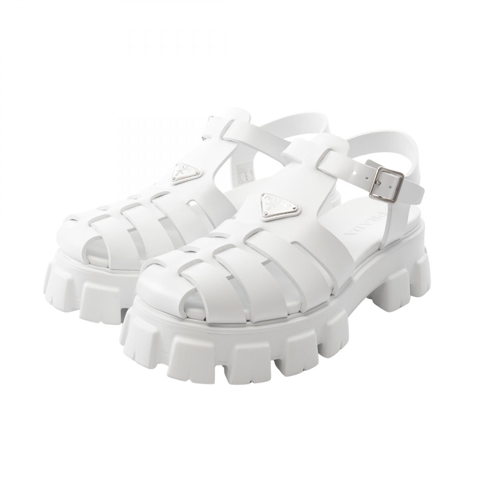 【プラダ銀座店購入】 PRADA モノリスラバーサンダル ホワイト サイズ7 PRADA(プラダ) モノリス フォームラバーサンダル ホワイト