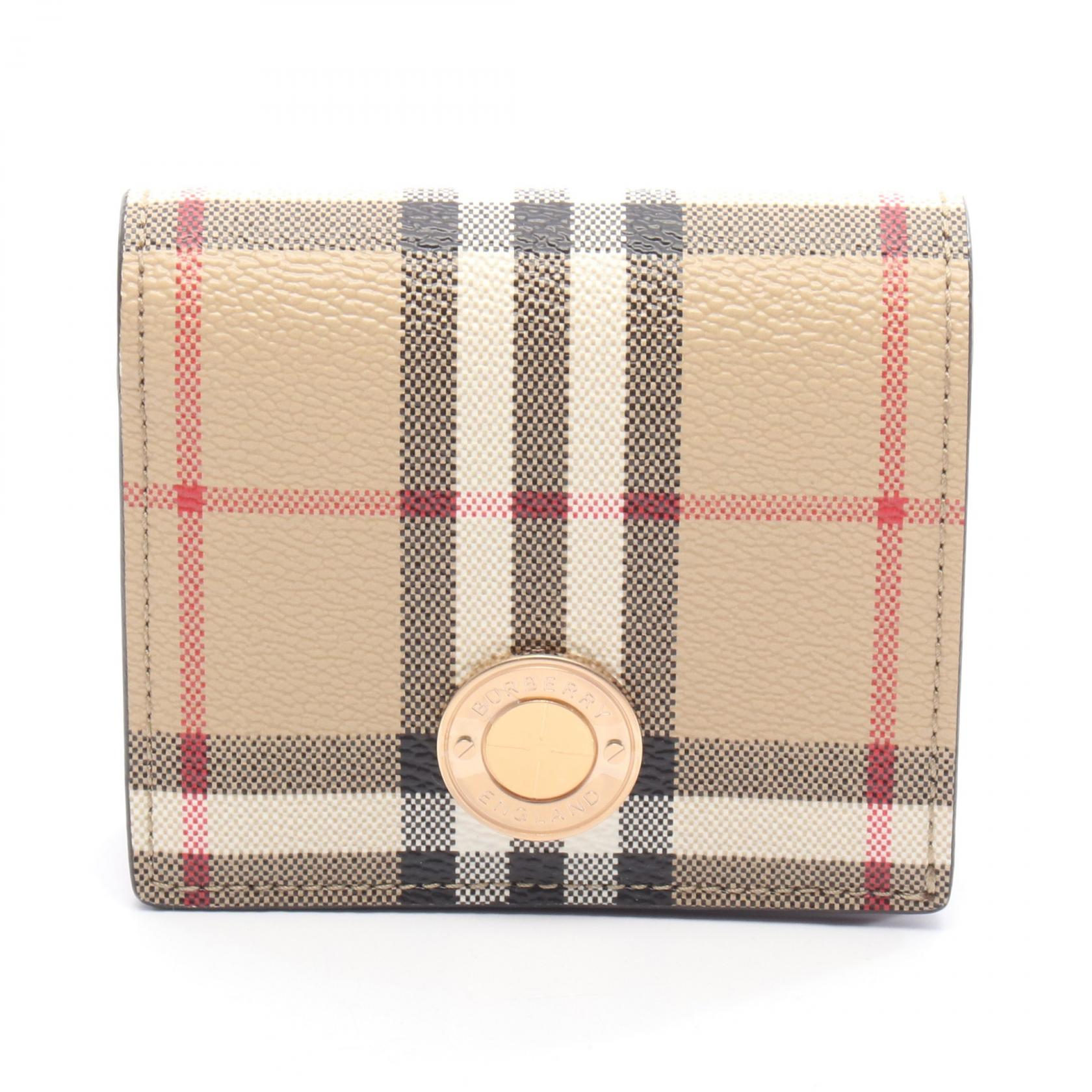 未使用品 バーバリー 折り財布 ホースロゴ キャンバス×レザー ブラウン バーバリー(BURBERRY) 中古 メンズ二つ折り財布 | 通販・人気