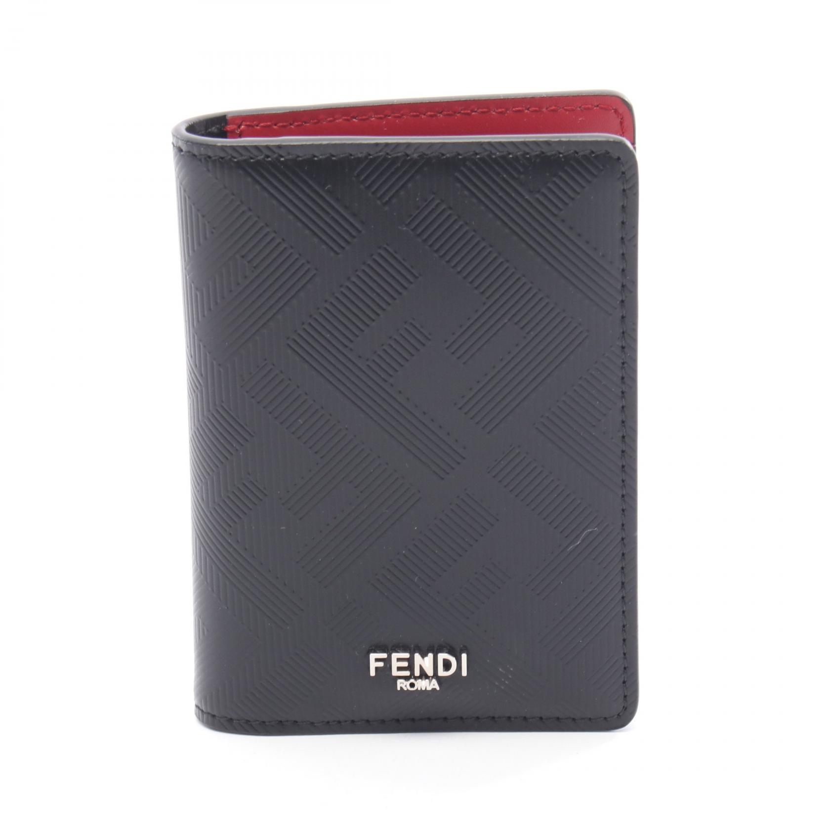 フェンディ FENDI フェンディシャドー カードケース アクセサリー レザー ブラック系 / レッド系 7M0349AJF4F19KP 【中古】