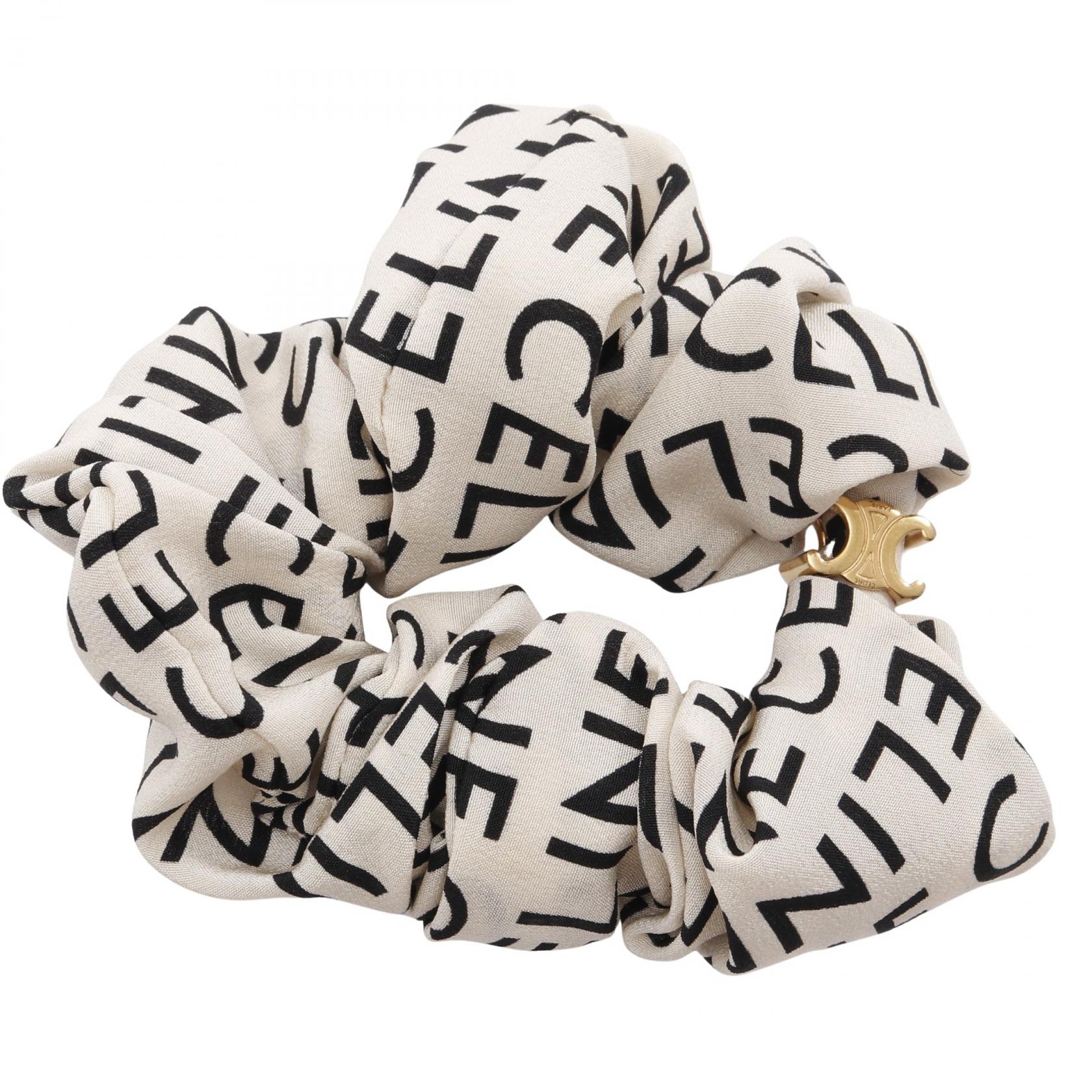 【20%OFFクーポン対象 4/4 20時-4/10 23:59】セリーヌ CELINE トリオンフ アクセサリー シルク ベージュ系 / ブラック系 【中古】