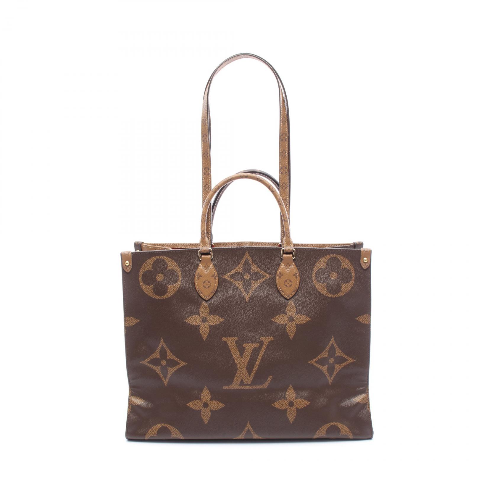 【15%OFFクーポン 7/19 20時~7/26 9:59】ルイ・ヴィトン LOUIS VUITTON オンザゴーGM トートバッグ バッグ PVCコーティングキャンバス モノグラム・ジャイアントリバース ブラウン系 / ベージュ系 M44576 【中古】|RECLO(リクロ)店