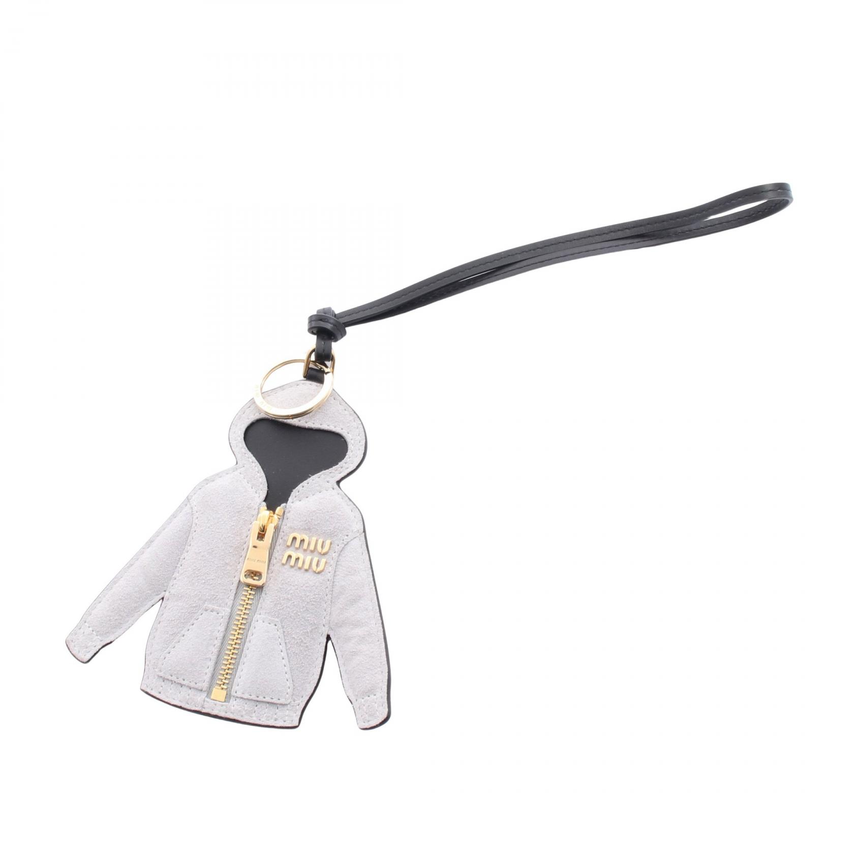 ミュウ ミュウ Miu Miu トリック キーホルダー アクセサリー スウェード レザー グレー系 / ブラック系 5TL5302CUJF0031 【中古】