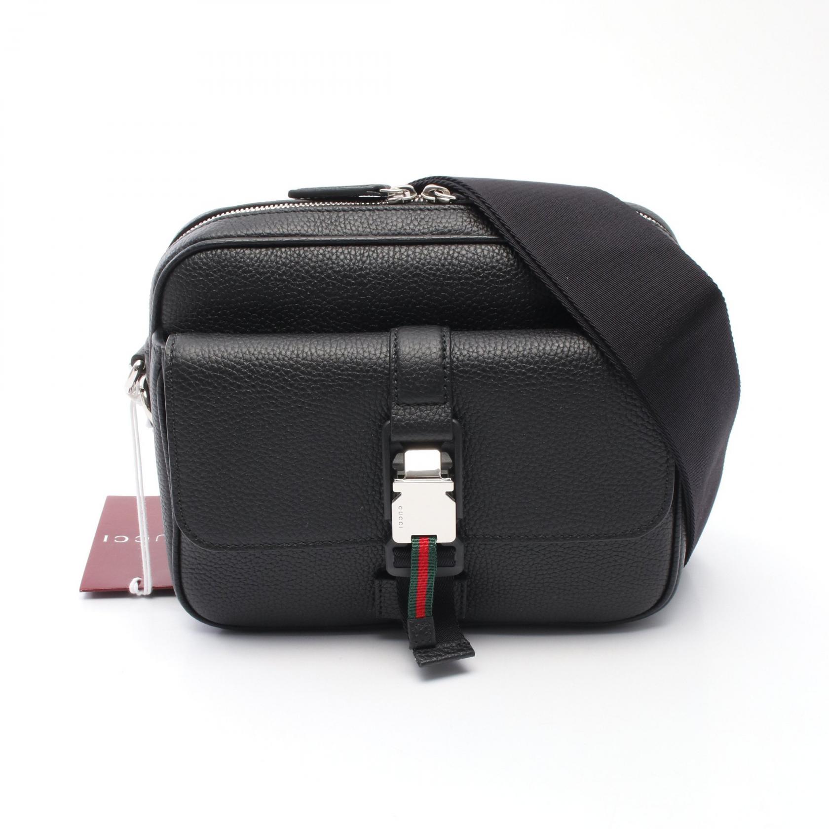 オールドグッチ　ショルダーバッグ　GGキャンバス　シェリーライン　ポシェット　黒 GUCCI - オールドグッチ ショルダーバッグ GGキャンバス シェリー