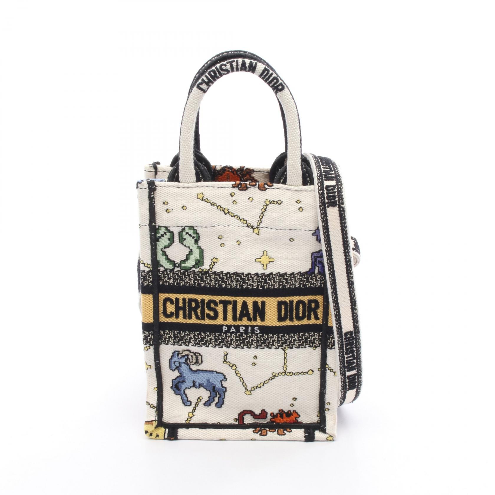 【15%OFFクーポン対象 4/4 20時-4/10 23:59】ディオール Dior BOOK TOTE ブックトート ミニ ハンドバッグ バッグ キャンバス ホワイト系 / ブラック系 / マルチカラー 【中古】