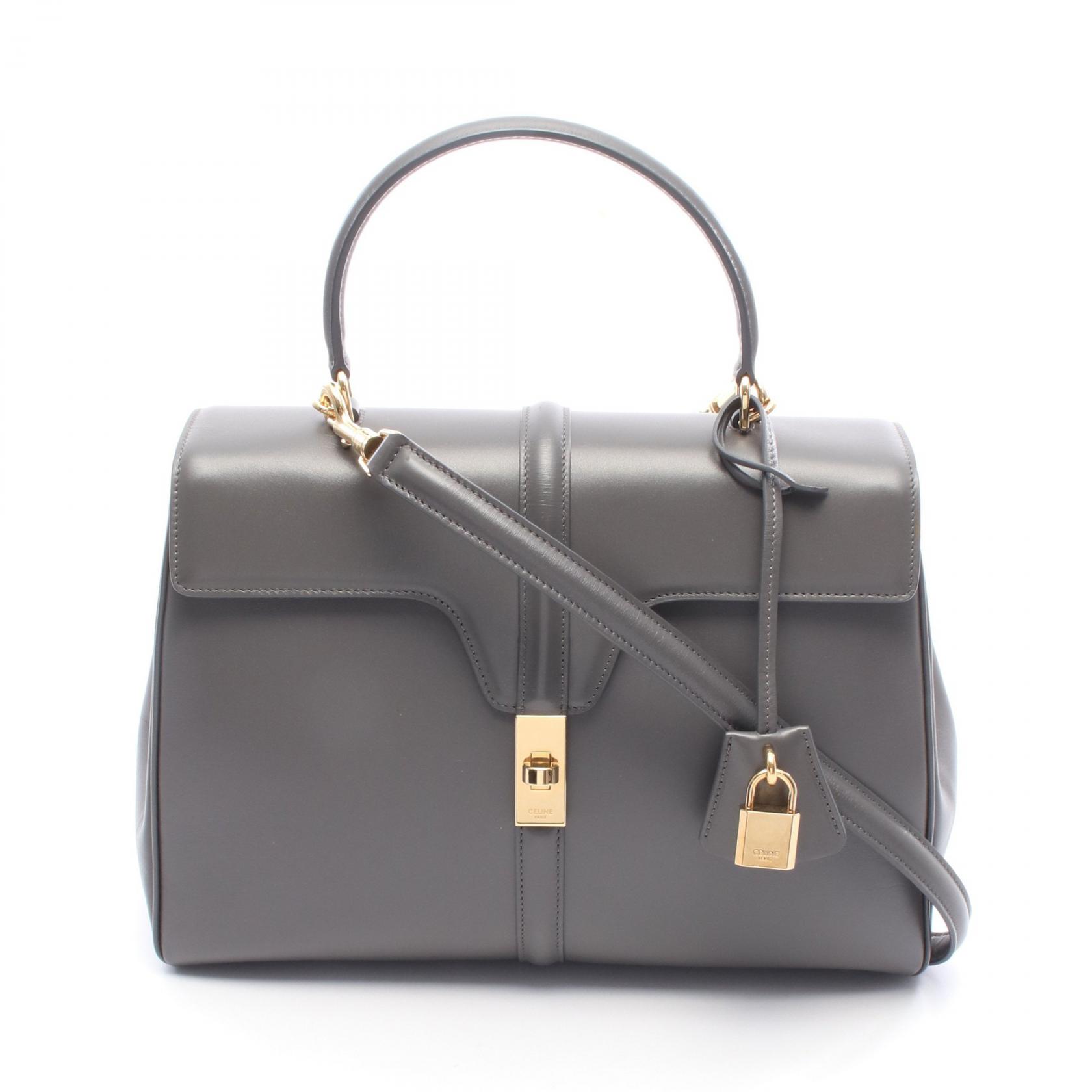 セリーヌ CELINE 16 セーズ ミディアム ハンドバッグ バッグ レザー グレー系 187373 【中古】