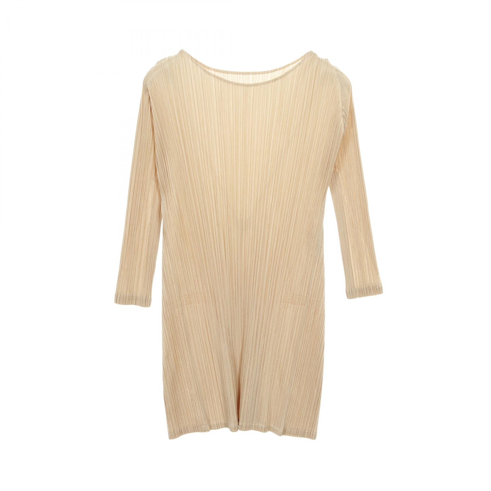 【20%OFFクーポン対象 4/4 20時-4/10 23:59】プリーツプリーズ PLEATS PLEASE プリーツ ワンピース 衣料品 トップス ポリエステル ベージュ系 PP63-JT187 【中古】