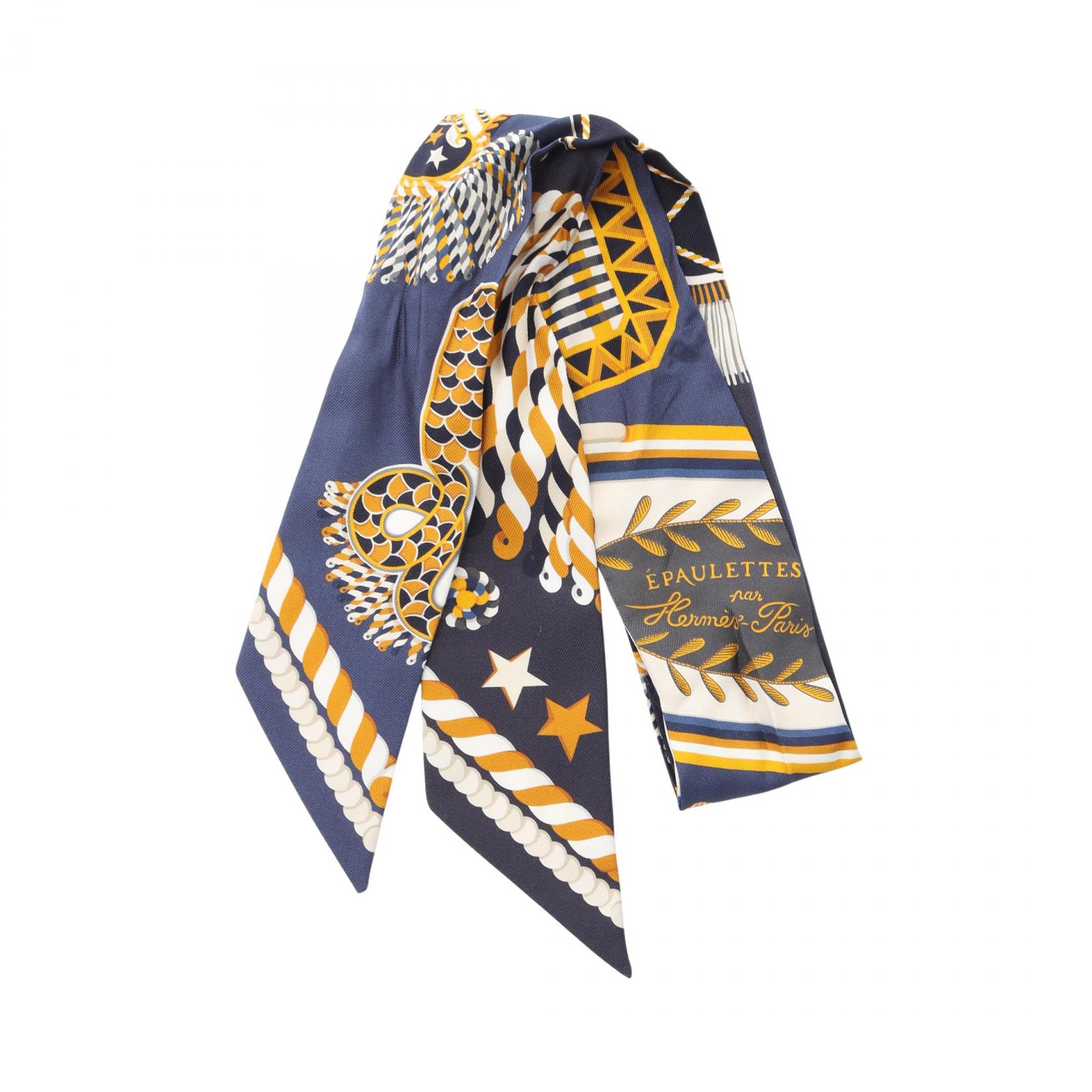 【20%OFFクーポン対象 4/4 20時-4/10 23:59】エルメス HERMES ツイリー EPAULETTES DE GALA スカーフ 衣料品 シルク シルク ネイビー系 / マルチカラー 【中古】
