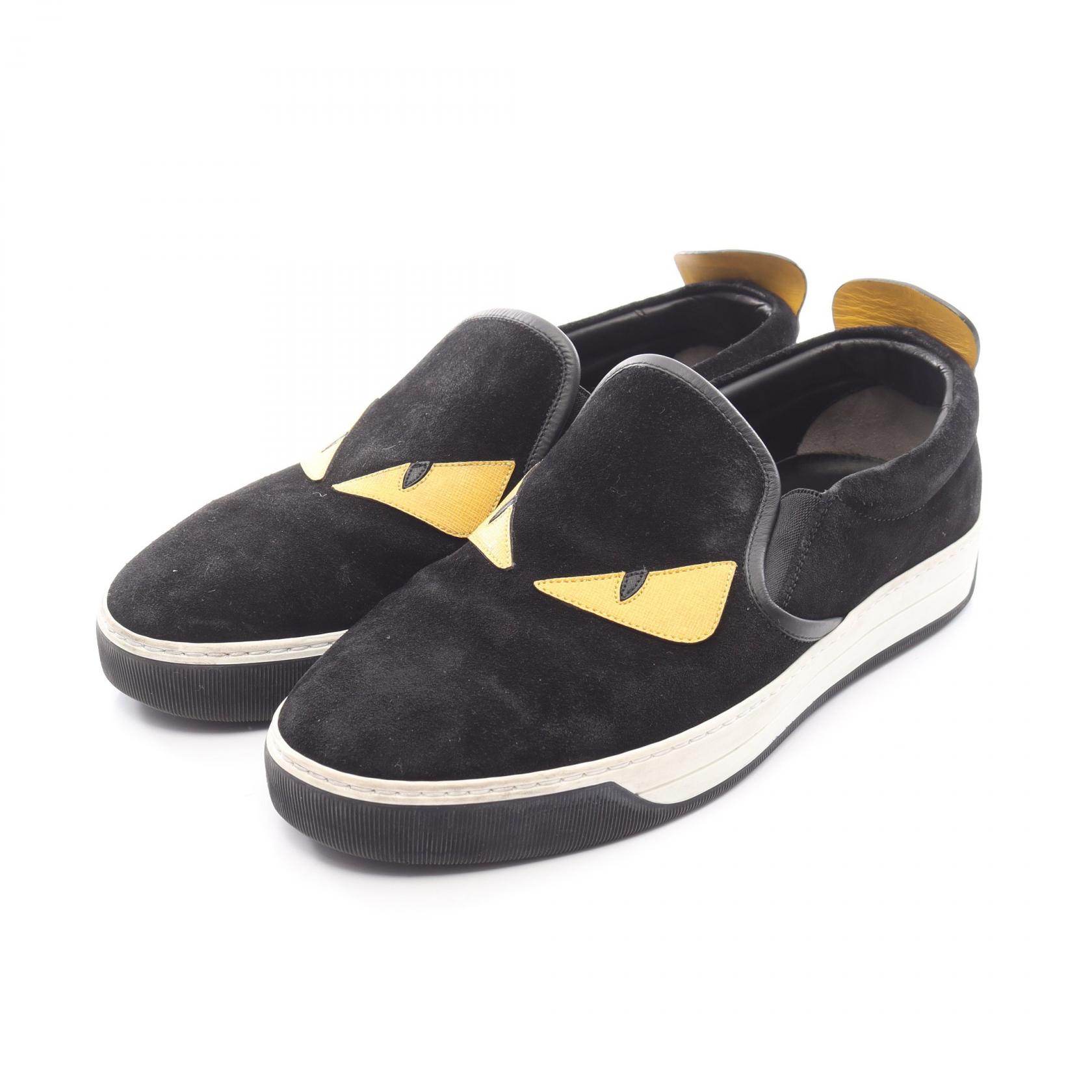 フェンディ FENDI モンスター バグズ アイ スリッポン 靴 スウェード レザー ブラック系 / イエロー系 7E0904 【中古】|RECLO(リクロ)店