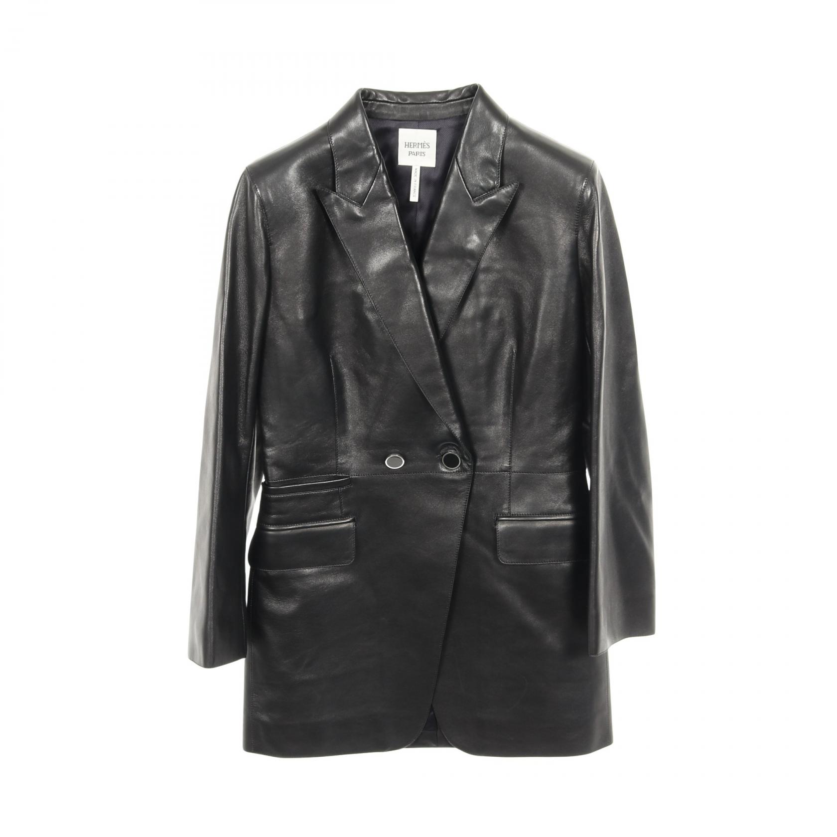 楽天市場】エルメス 4E1201D7 レザージャケット 38 ブラック ヤギ革