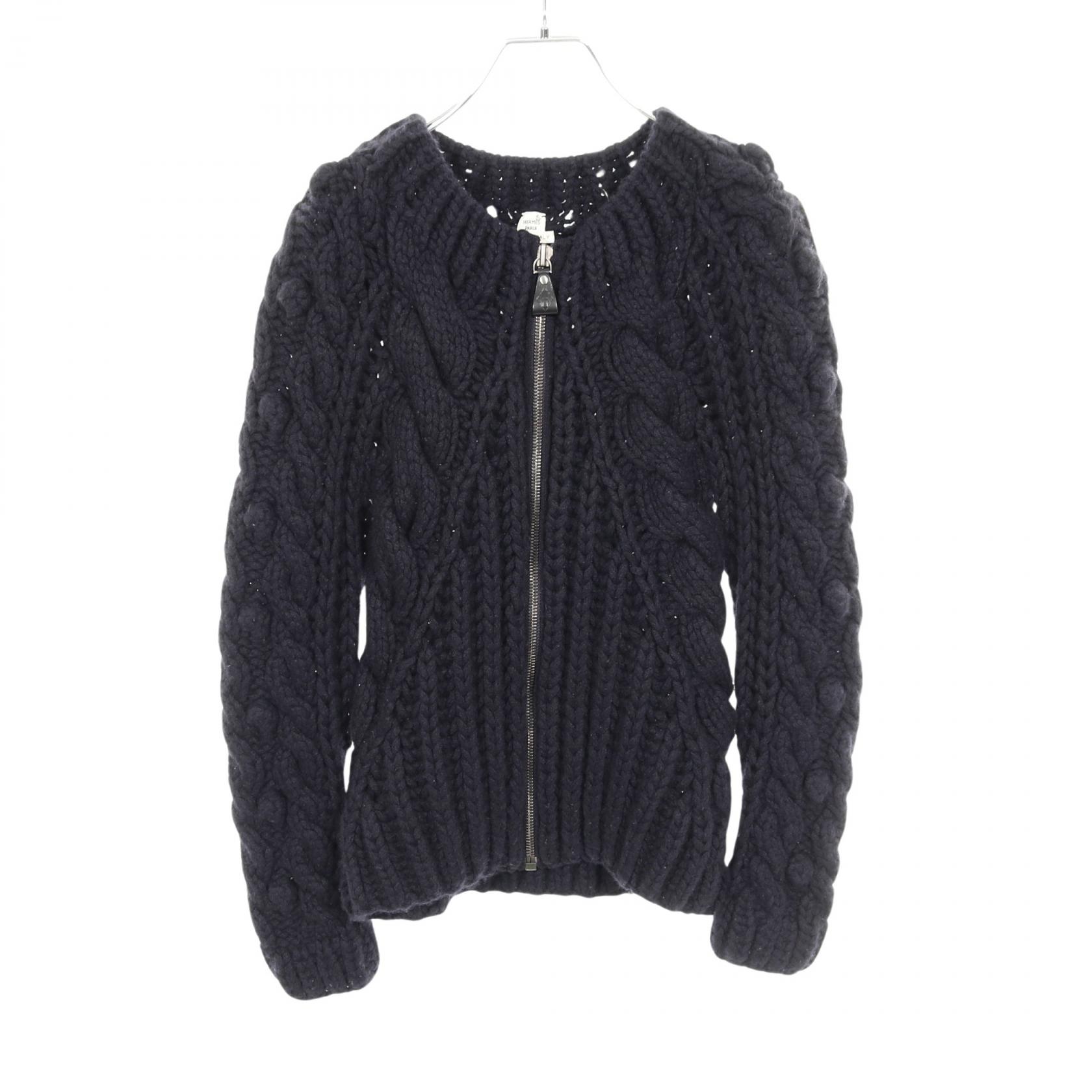 希少　エルメス　ヴァルーズ　カシミア　42 HERMES エルメス カシミヤ アルパカ混 ヴァルーズ ニット グレー系 L