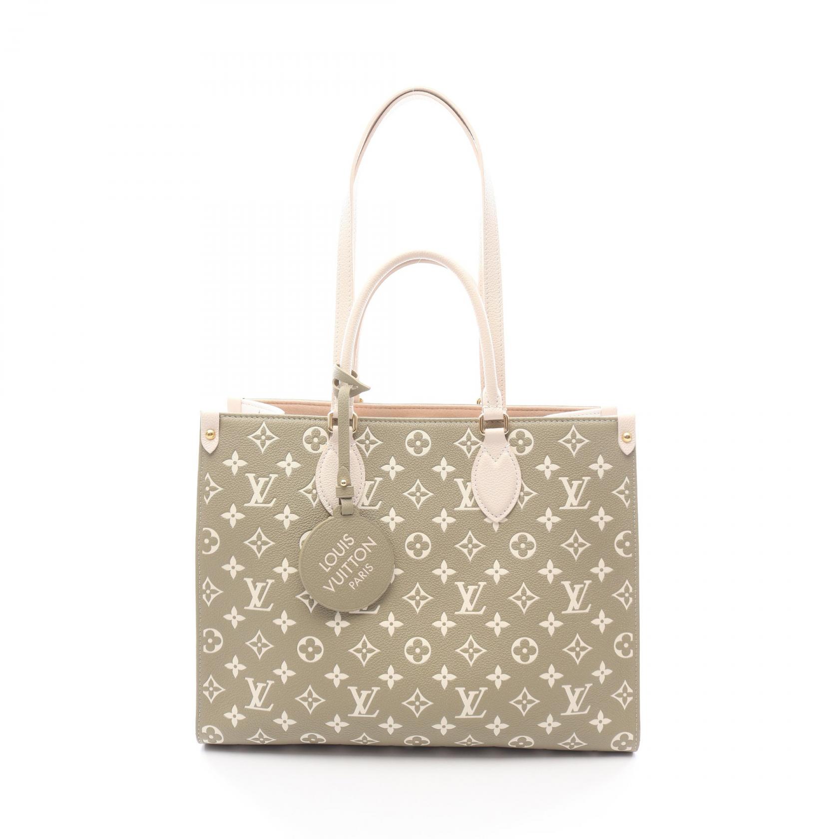 ルイ・ヴィトン LOUIS VUITTON オンザゴーMM トートバッグ バッグ レザー モノグラム・アンプラント カーキ系 / アイボリー系 M46060 【中古】