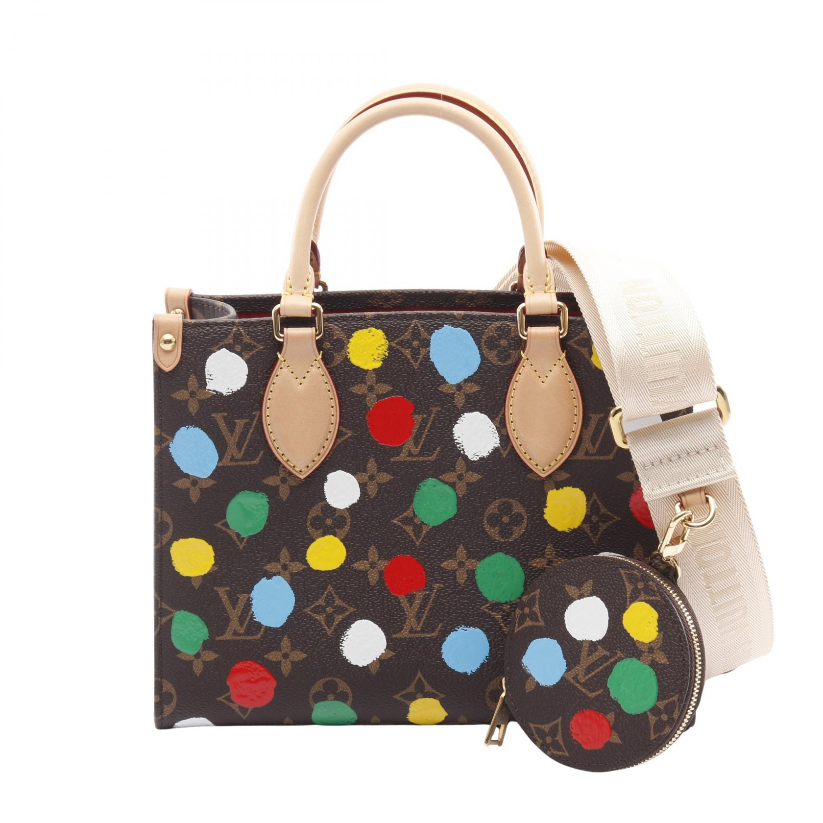 【15%OFFクーポン対象 4/4 20時-4/10 23:59】ルイ・ヴィトン LOUIS VUITTON LOUIS VUITTON × yayoi kusama オンザゴーPM ハンドバッグ バッグ PVCコーティングキャンバス レザー ブラウン系 / マルチカラー M46380 【中古】