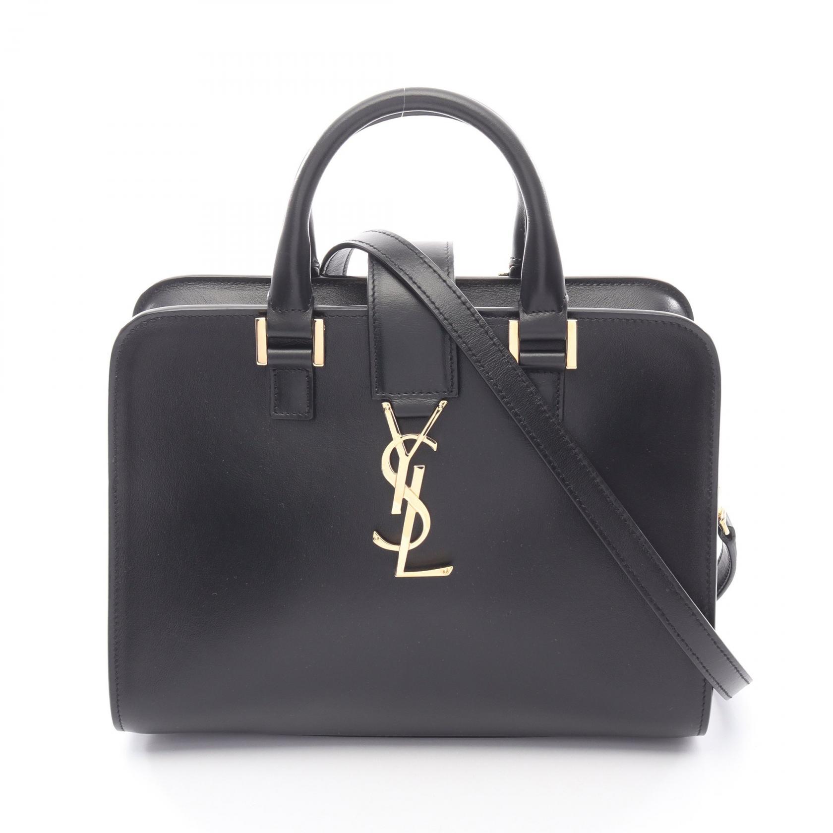 【15%OFFクーポン対象 4/4 20時-4/10 23:59】サンローランパリ SAINT LAURENT PARIS モノグラム ベイビーカバス ハンドバッグ バッグ レザー ブラック系 【中古】