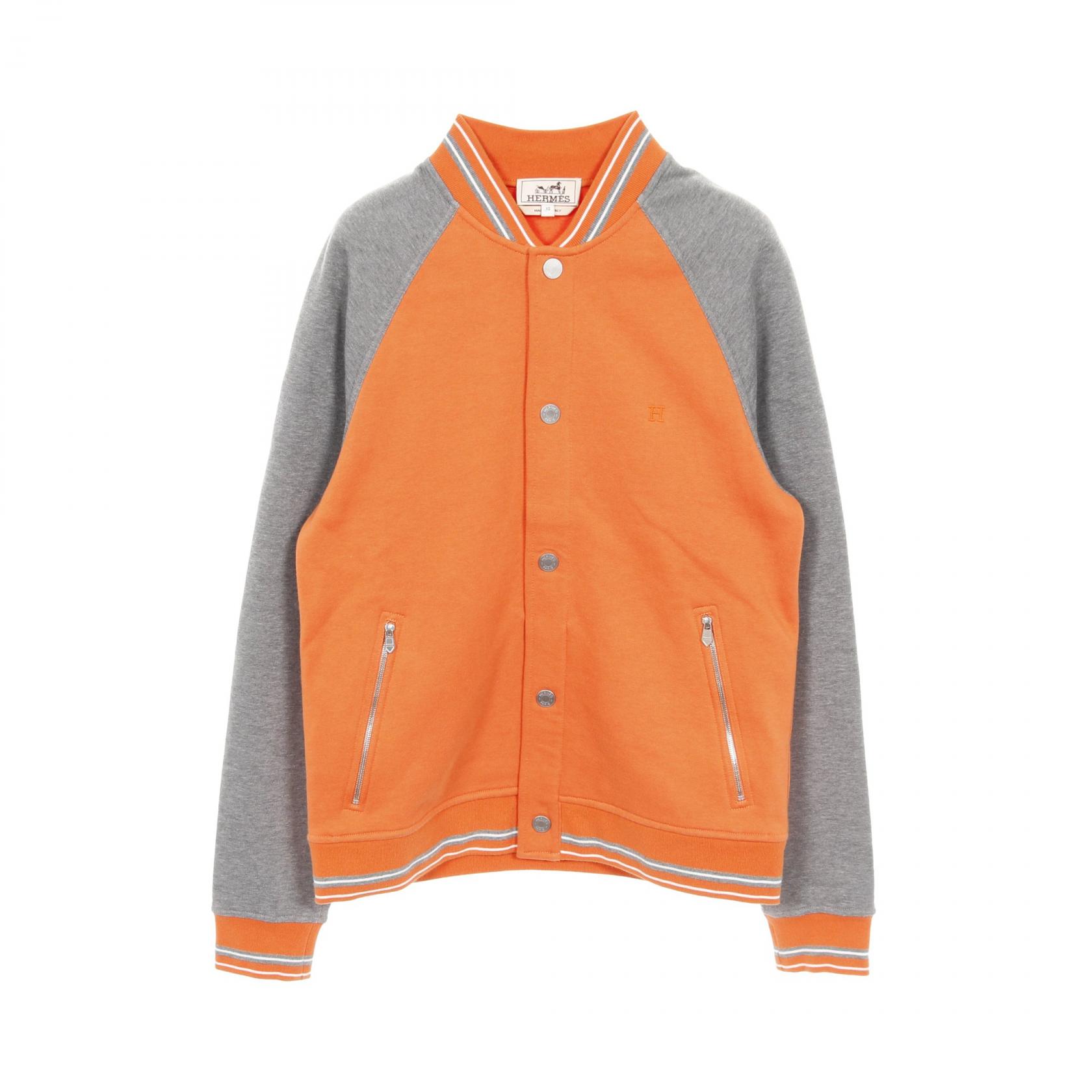 エルメス HERMES セリエボタン テディ ブルゾン 衣料品 アウター コットン コットン オレンジ系 / グレー系 【中古】