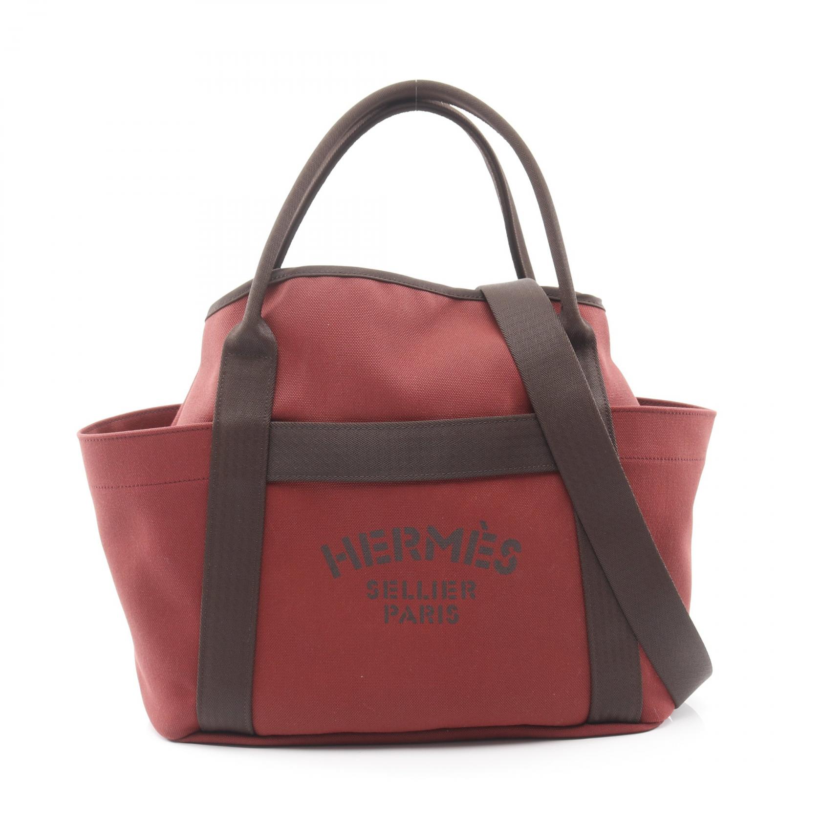 エルメス HERMES サックドパンサージュ グルーム トートバッグ バッグ キャンバス レザー トワルミリタリー / トワルシェブロン トワルミリタリー ボルドー系 / ブラウン系 / ショコラ 【中古】 176,000円