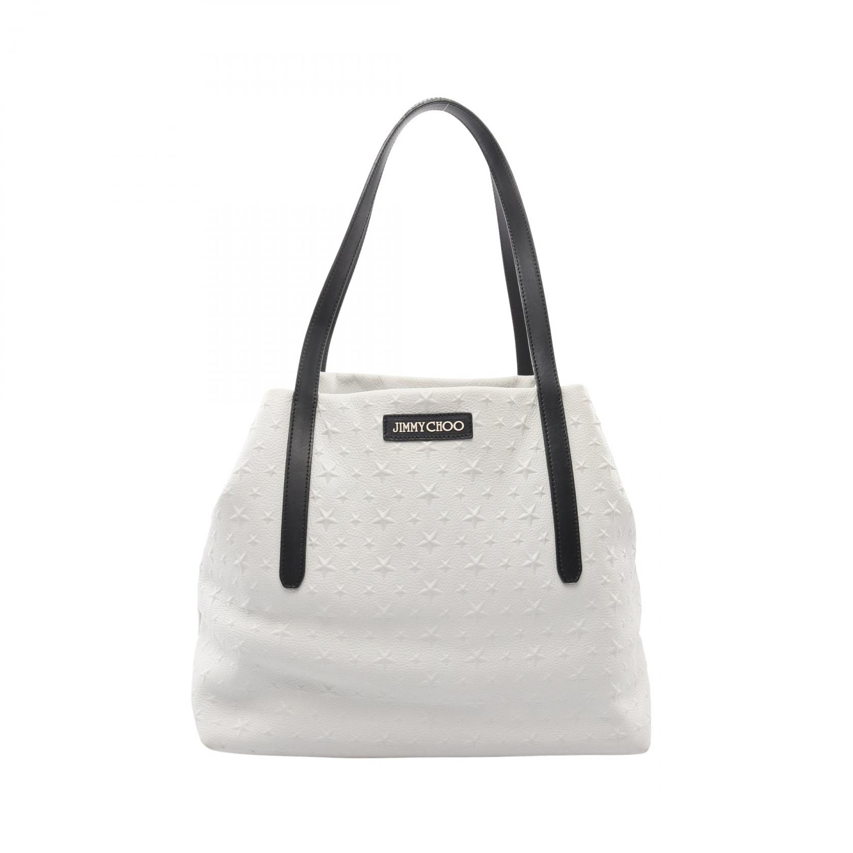 【20%OFFクーポン対象 4/4 20時-4/10 23:59】ジミーチュウ JIMMY CHOO SOFIA M ソフィア スターエンボス トートバッグ バッグ レザー ホワイト系 / ブラック系 【中古】