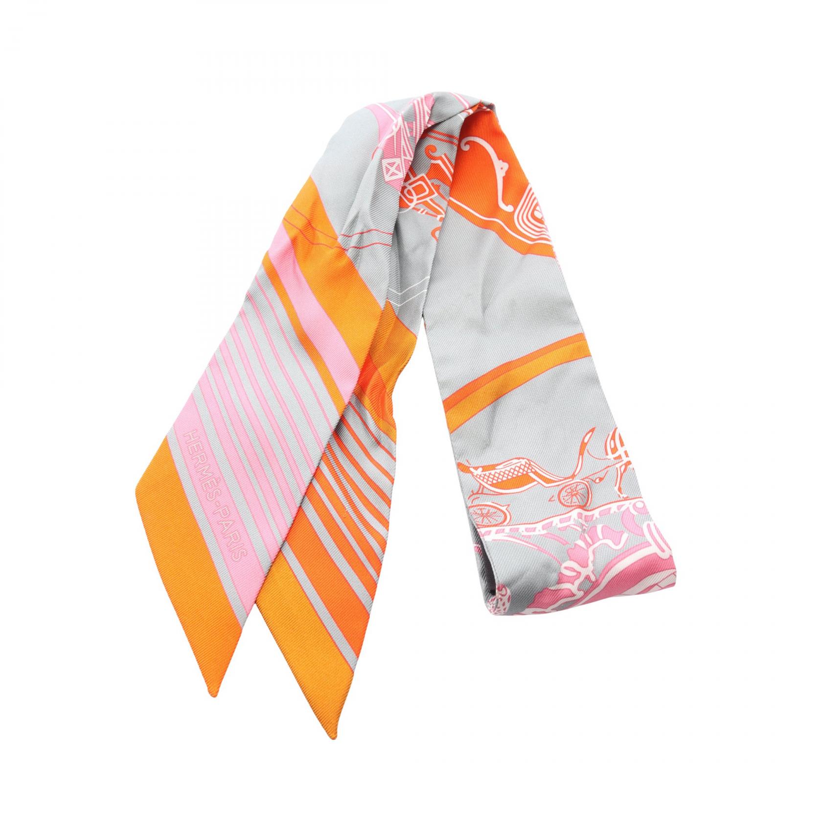 エルメス HERMES ツイリー EX-LIBRIS スカーフ 衣料品 シルク シルク グレー系 / オレンジ系 / ピンク系 【中古】