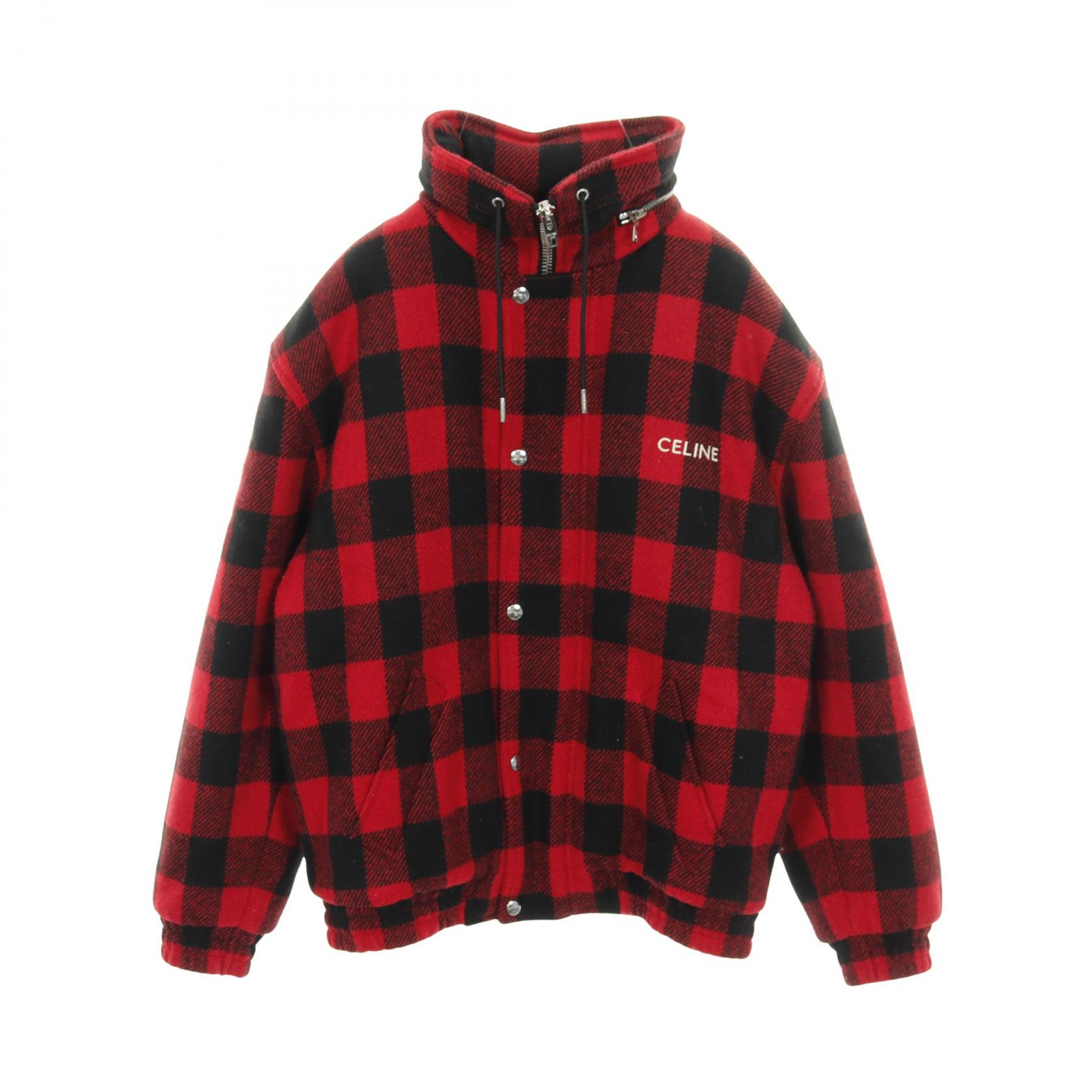 CELINE ウール ロゴフード付きチェックジャケット 2W68A055Z ☆Celine☆フード付き オーバーシャツ チェック / ウール (CELINE