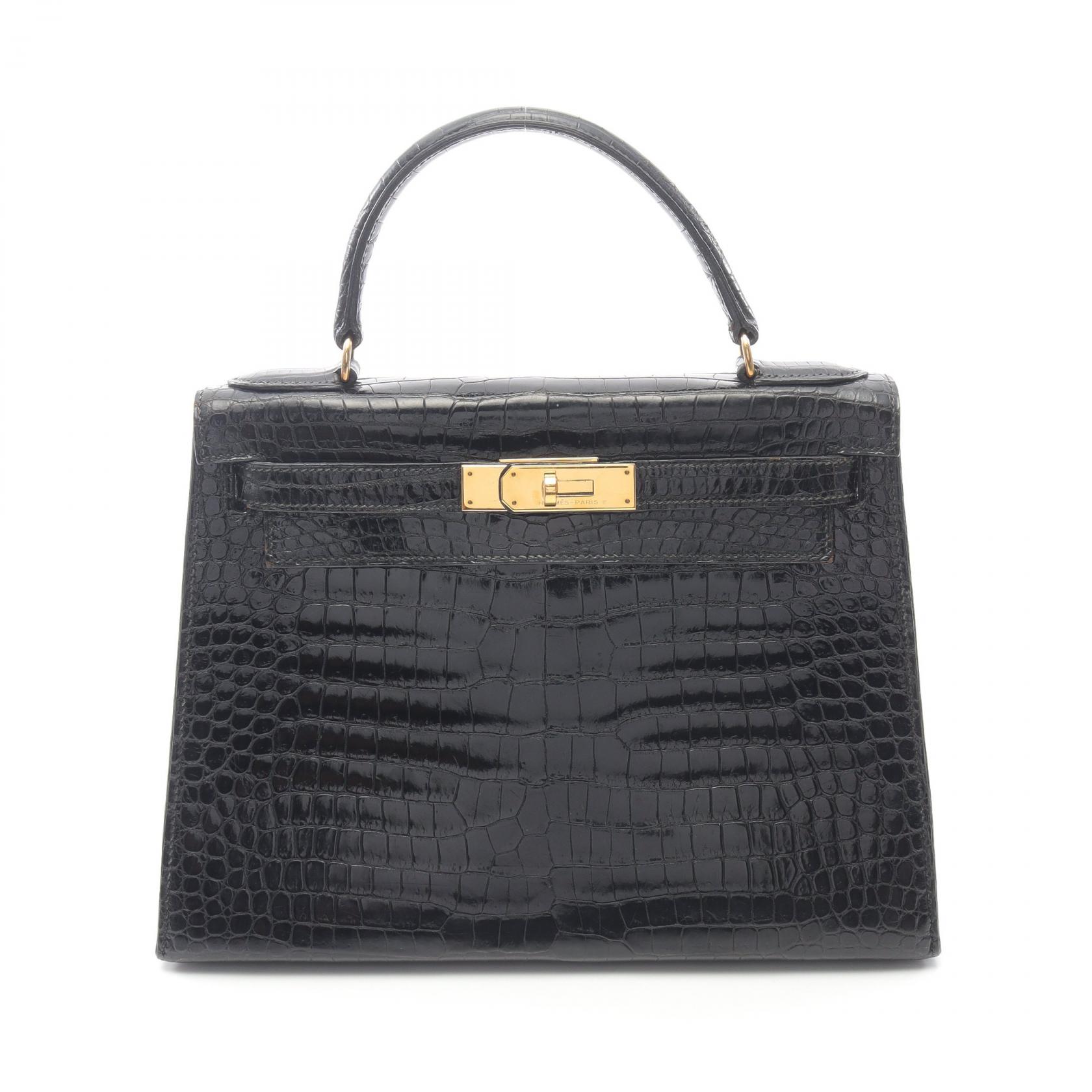 エルメス HERMES ケリー28 ハンドバッグ バッグ エキゾチックレザー ポロサスリセ ブラック系 【中古】