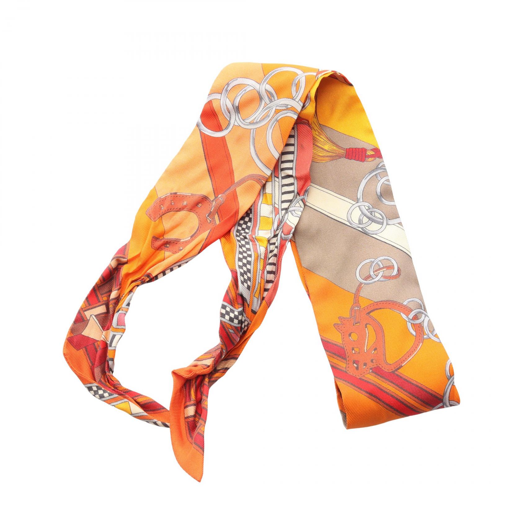 エルメス HERMES ツイリー BRIDES ET GRIS GRIS スカーフ 衣料品 シルク シルク オレンジ系 / マルチカラー 【中古】