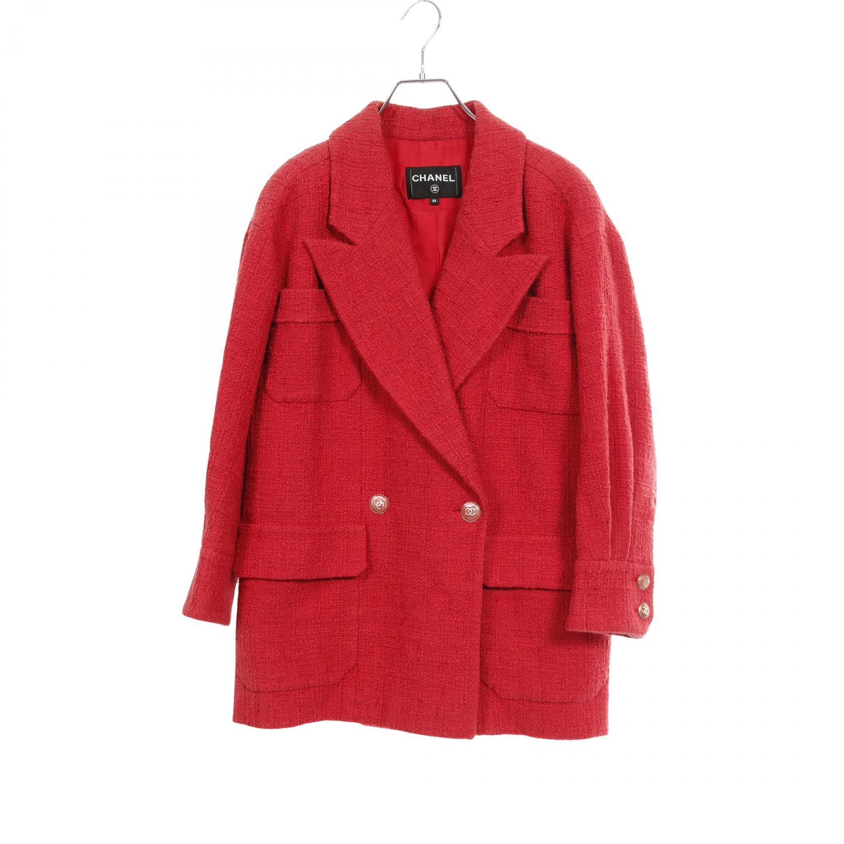 シャネル CHANEL ココマークボタン ツイード 衣料品 アウター コットン レッド系 P72387V63962 【中古】 247,500円