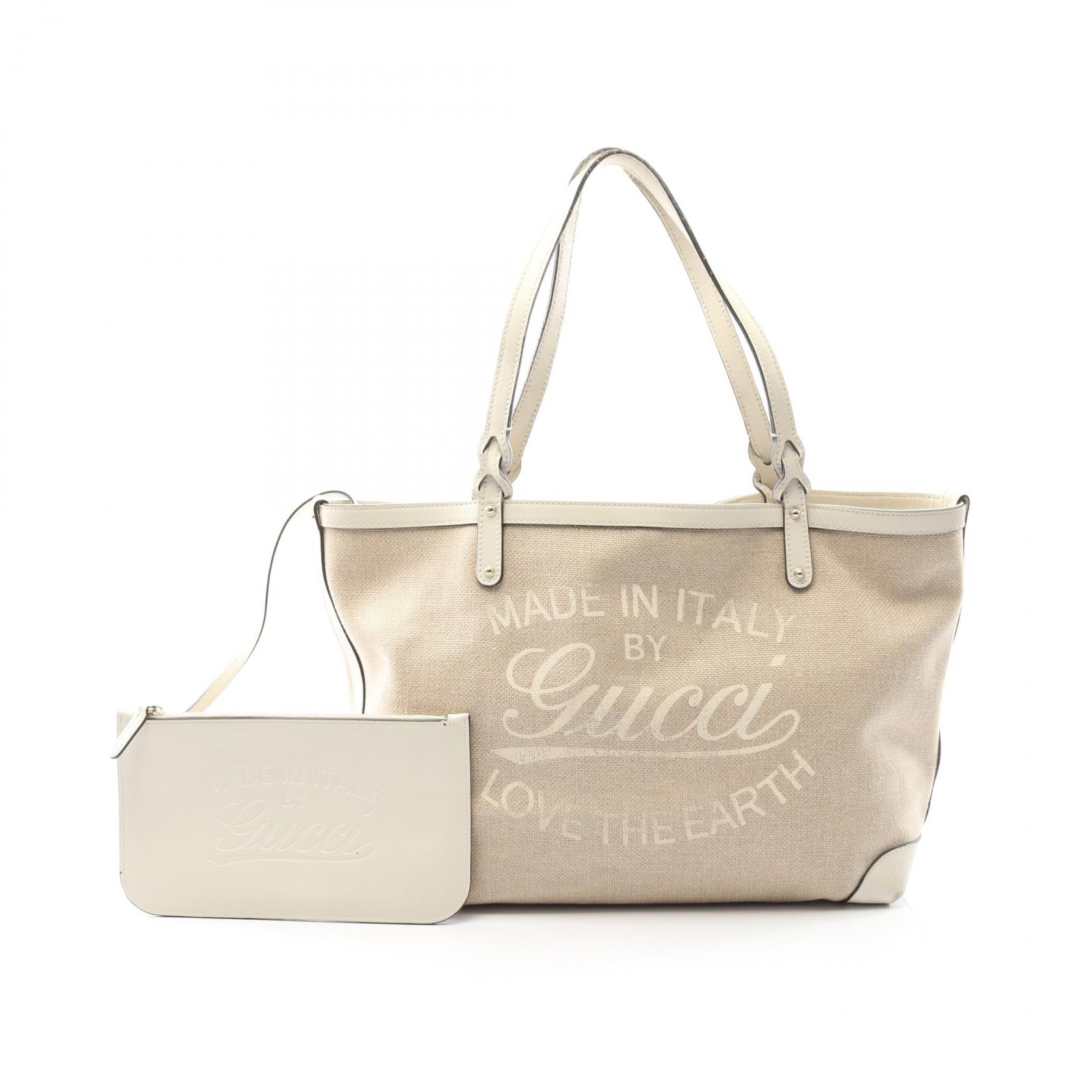 【20%OFFクーポン対象 4/4 20時-4/10 23:59】グッチ GUCCI グッチクラフト トートバッグ バッグ キャンバス レザー ベージュ系 247209 【中古】