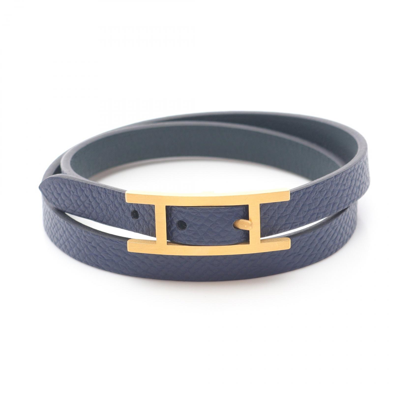 エルメス HERMES ビーアピ ドゥブルトゥール ブレスレット アクセサリー GP（ゴールドメッキ） ヴォーエプソン / ヴォースイフト ヴォーエプソン ゴールド系 / ネイビー系 / グリーン系 【中古】