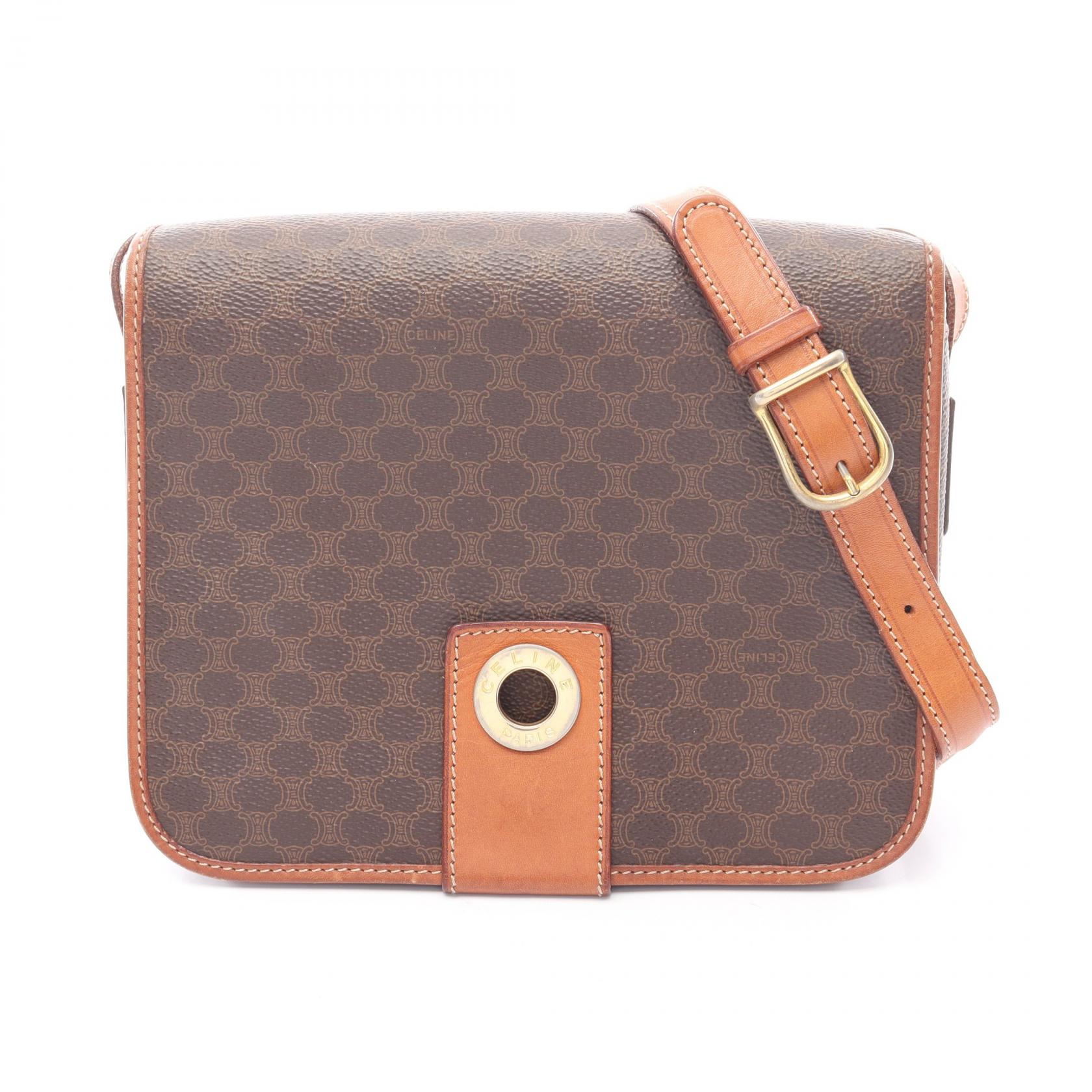 【15%OFFクーポン 7/19 20時~7/26 9:59】セリーヌ CELINE マカダム ショルダーバッグ バッグ PVCコーティングキャンバス レザー ブラウン系 【中古】|RECLO(リクロ)店