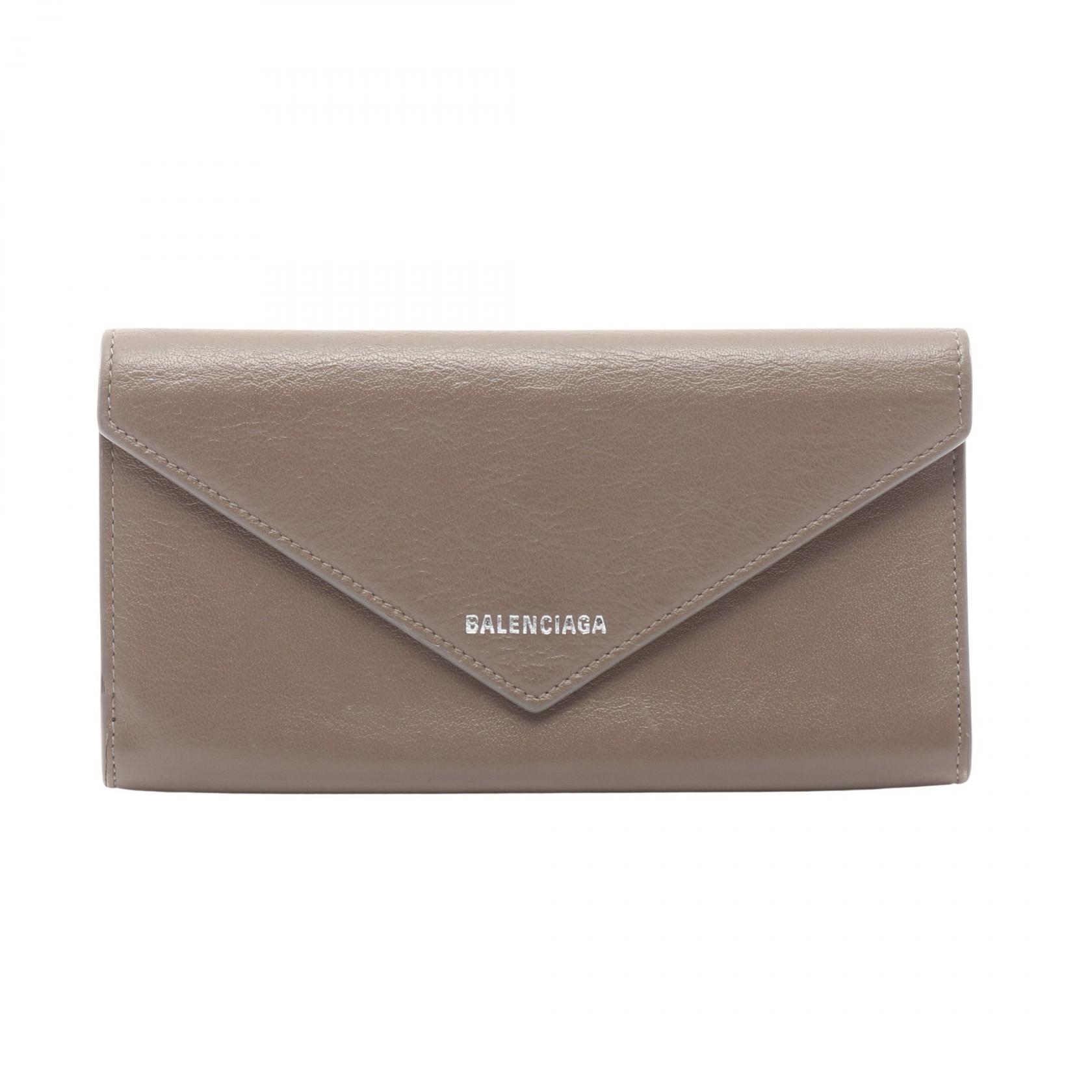 バレンシアガ BALENCIAGA ペーパー 二つ折り長財布 財布 レザー グレー系 499207 【中古】