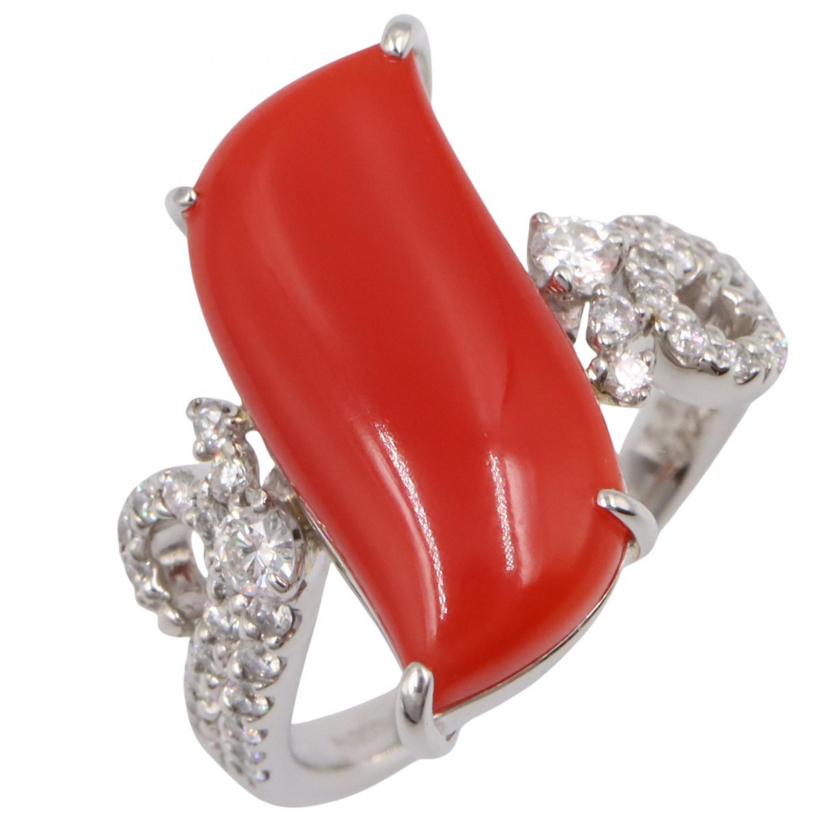 ジュエリー JEWELRY サンゴ ダイヤモンド リング リング・指輪 ジュエリー Pt900プラチナ ダイヤモンド サンゴ シルバー系 / クリア系 / レッド系 ｻﾝｺﾞ 9.2g 【中古】
