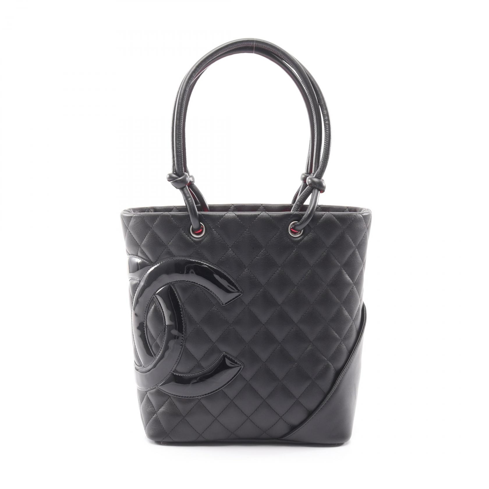 【15%OFFクーポン対象 4/4 20時-4/10 23:59】シャネル CHANEL カンボンライン ミディアム トートバッグ バッグ レザー ブラック系 【中古】
