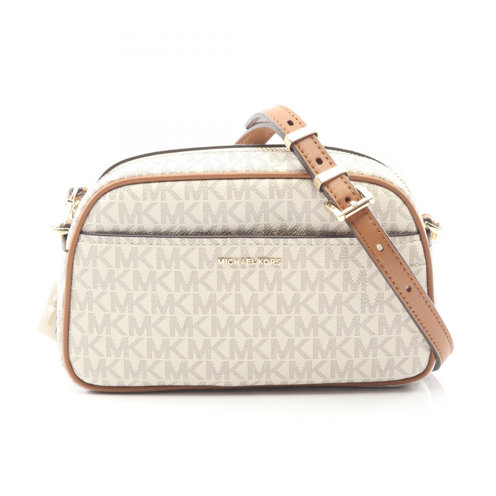 マイケルコース Michael Kors JET SET ジェットセット スモール ショルダーバッグ バッグ PVCコーティングキャンバス レザー ホワイト系 / ブラウン系 32F5GJ6C5B149 【新品】