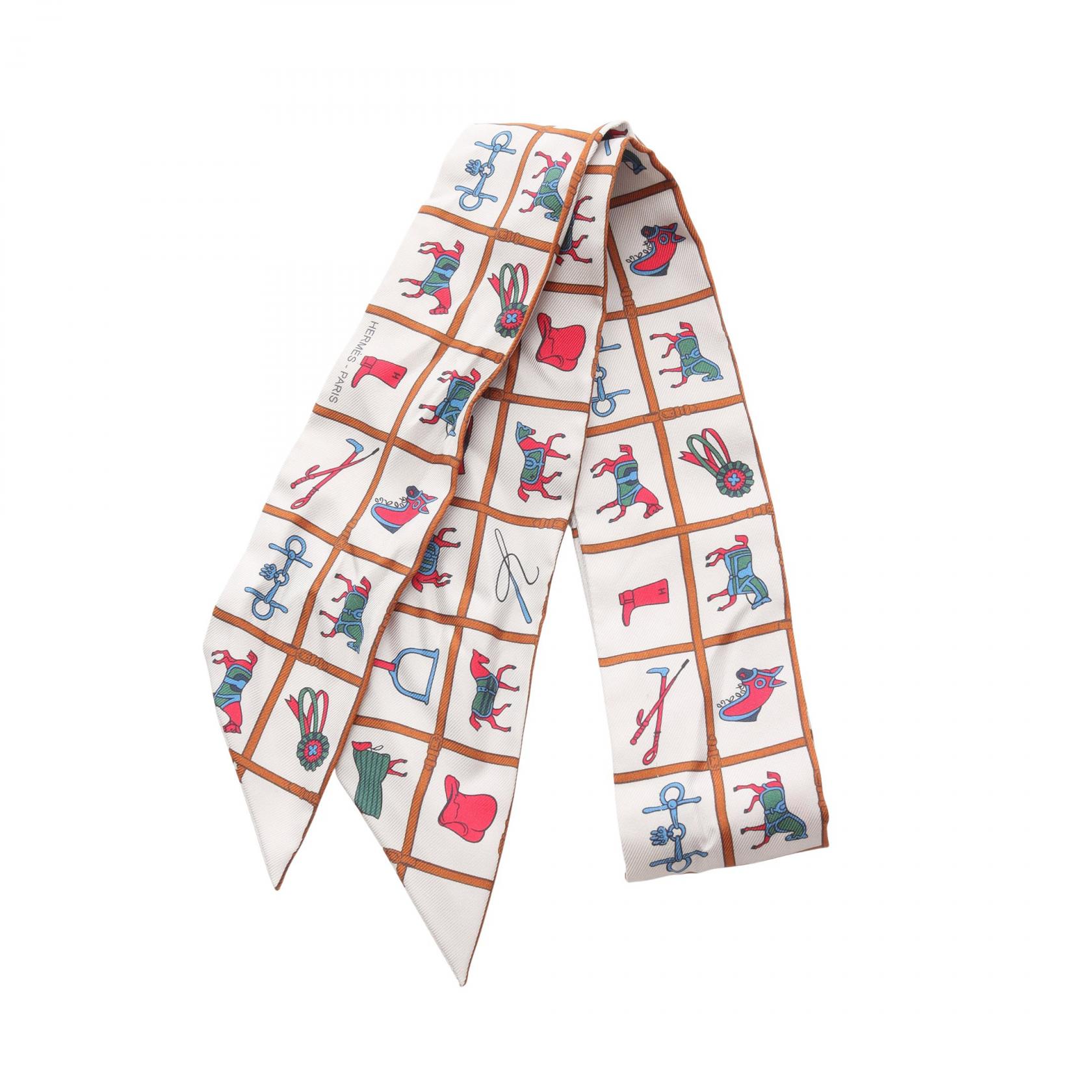 エルメス HERMES ツイリー Couvertures et Tenues de Jour スカーフ 衣料品 シルク シルク ホワイト系 / マルチカラー 【中古】
