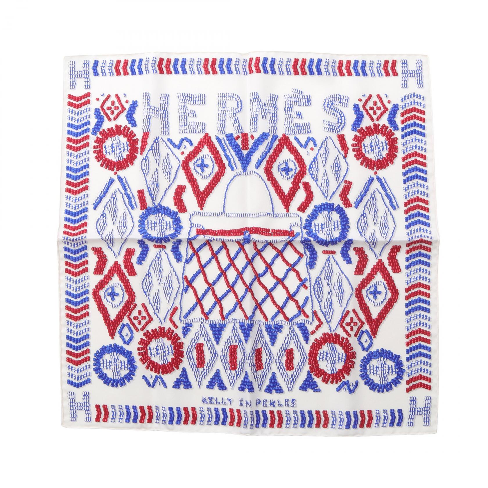 エルメス HERMES プチカレ カレ45 KELLY EN PERLES スカーフ 衣料品 シルク シルク ホワイト系 / レッド系 / ブルー系 【中古】