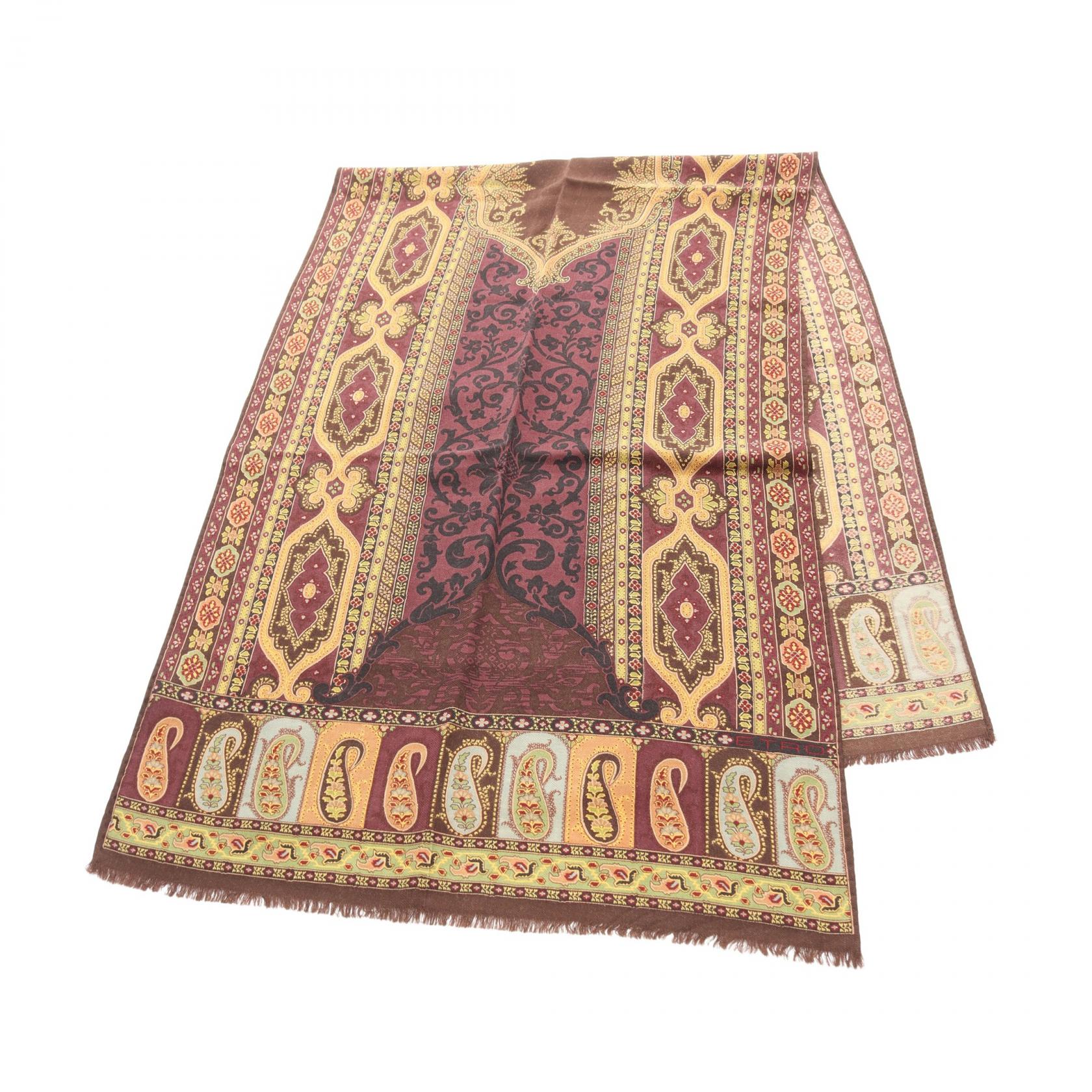 エトロ ETRO ストール 衣料品 ウール シルク ブラウン系 / パープル系 / マルチカラー 【中古】