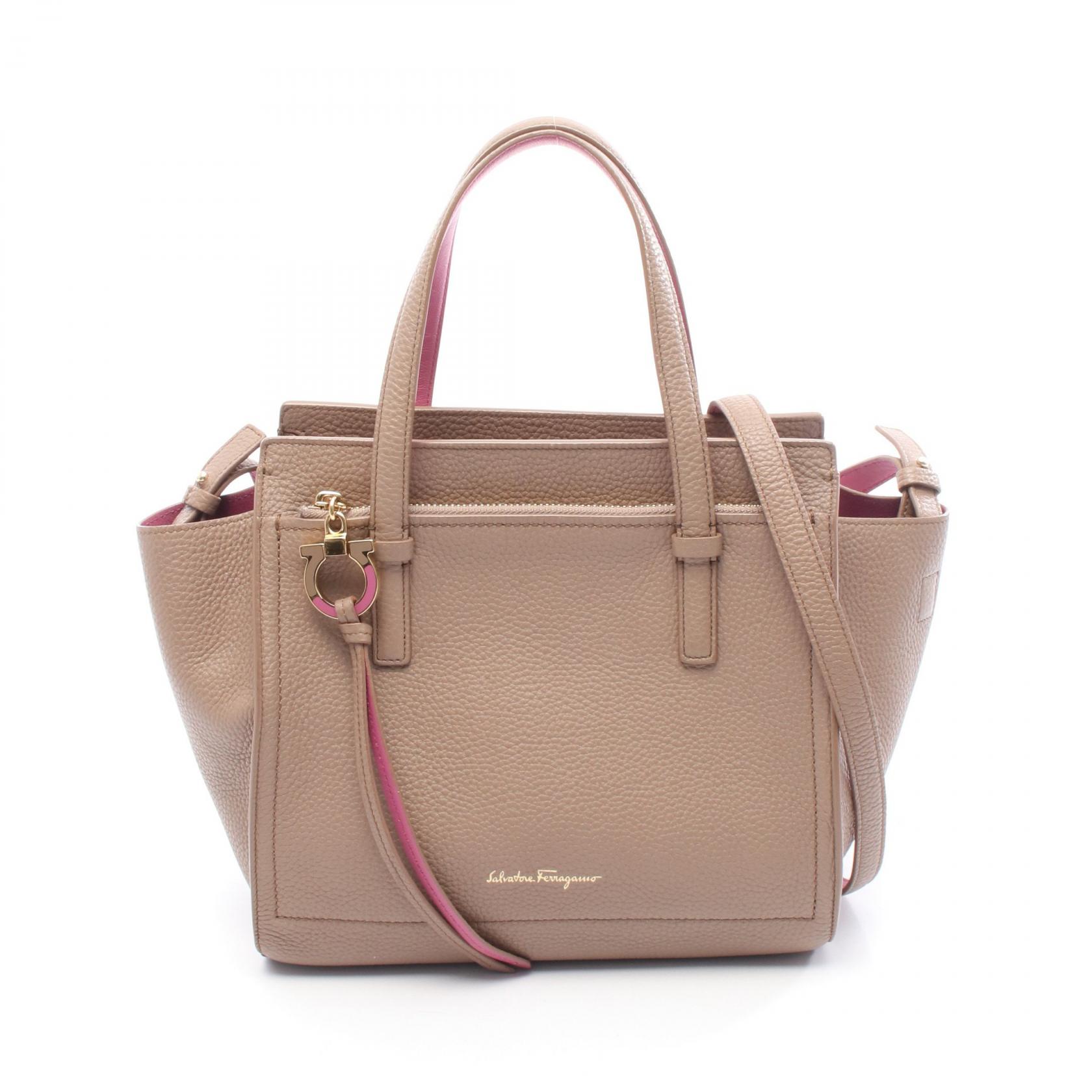 Ferragamo エイミー ガンチーニ レザー ハンドバッグ グレージュ 
